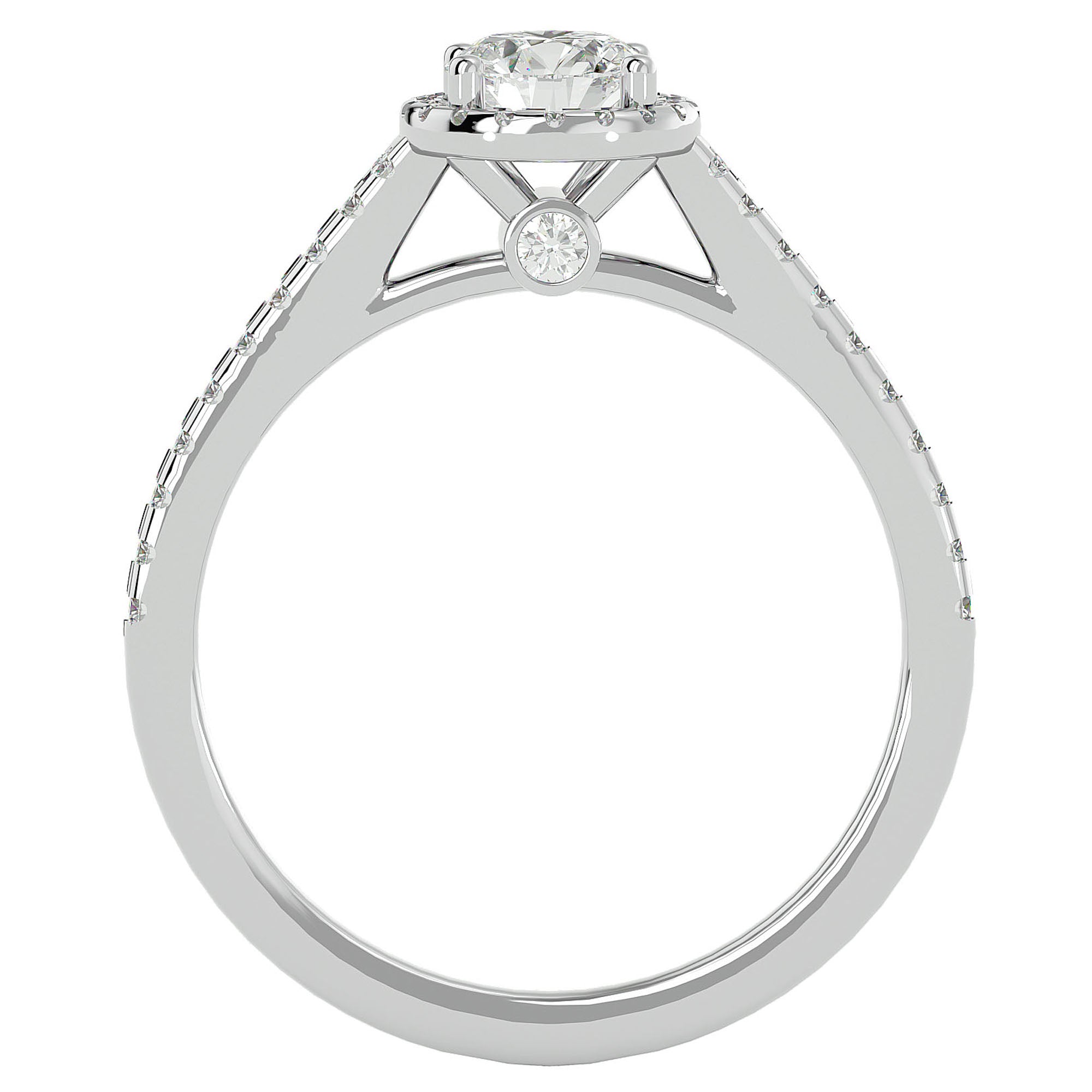 Inel De Logodnă din Aur 14k Cu Diamante Create în Laborator Halo, Tăietură Rotundă de 0.74 ct din 14k Aur Alb - Castelo.ro
