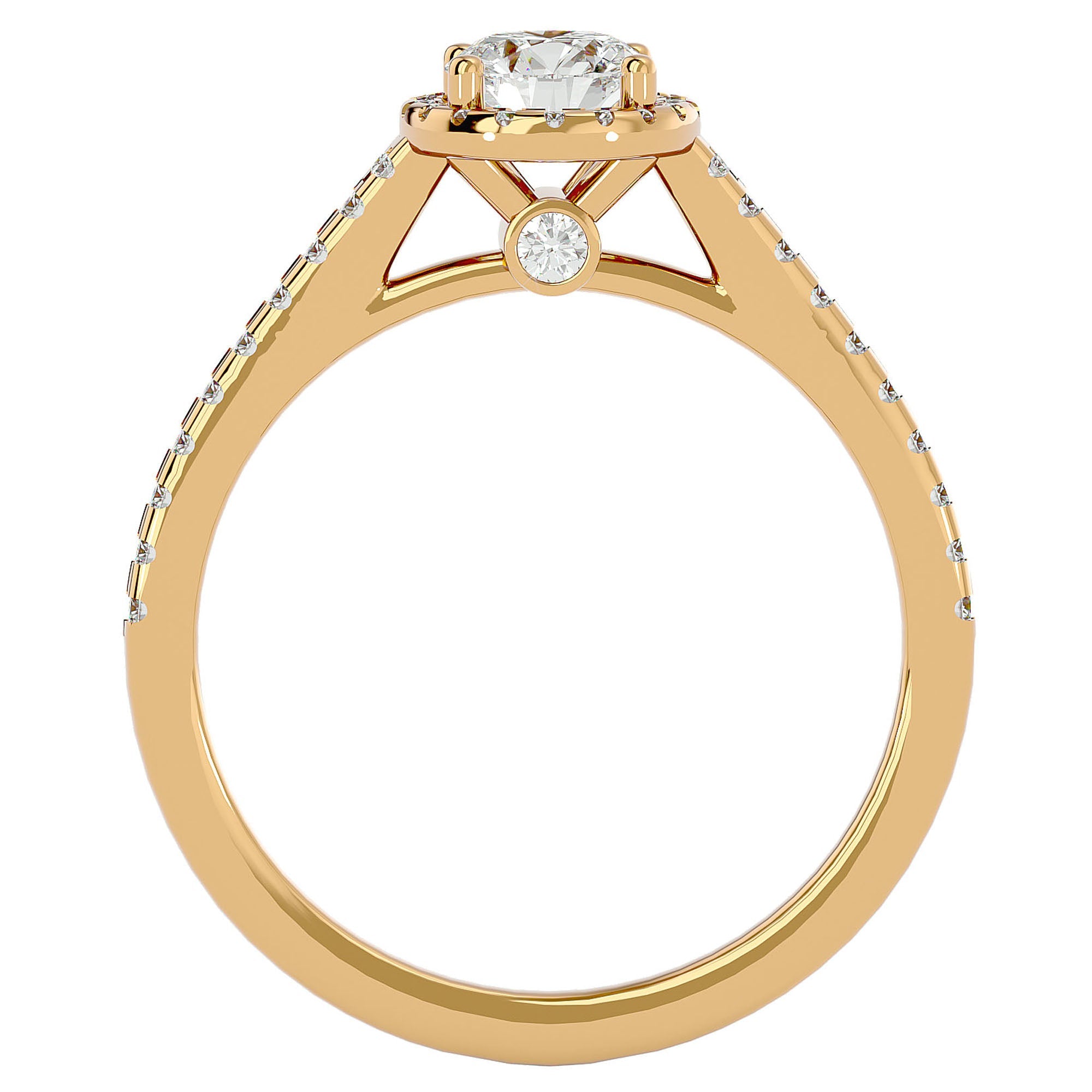 Inel De Logodnă Cu Diamante Naturale Halo, Tăietură Rotundă de 0.74 ct din 18k Aur Galben - Castelo.ro