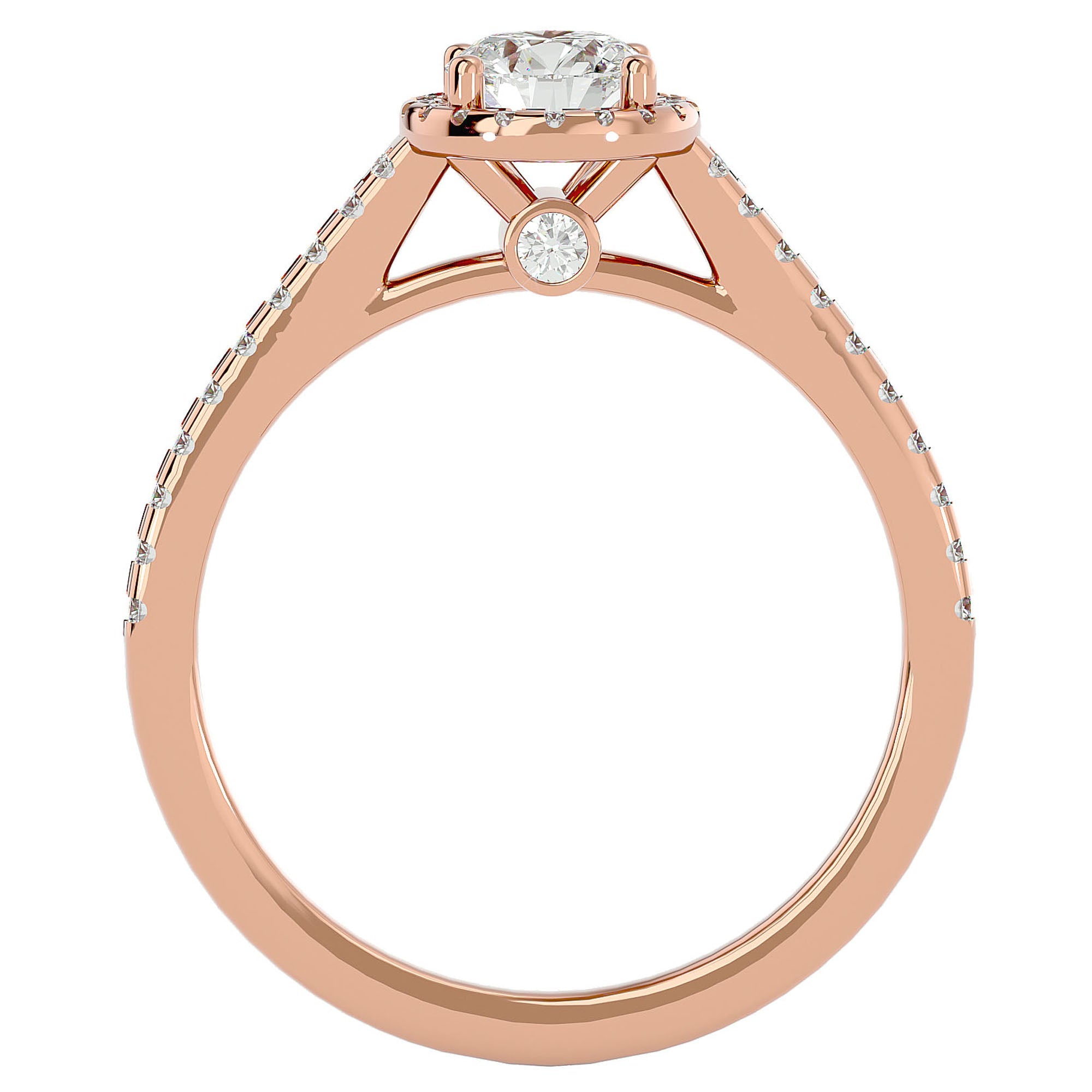 Inel De Logodnă Cu Moissanite Halo, Tăietură Rotundă de 0.74 ct din 18k Aur Roz - Castelo.ro