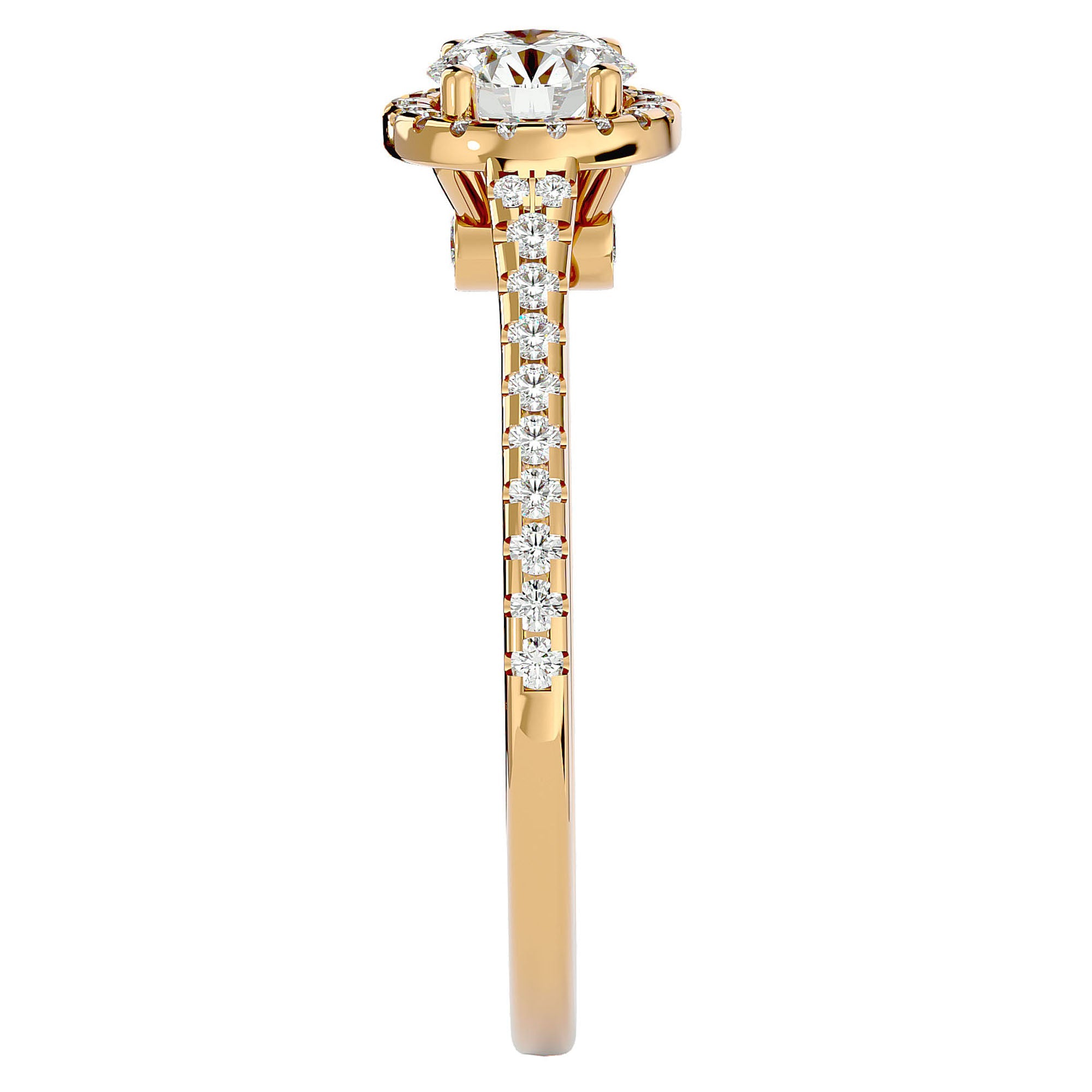 Inel De Logodnă Cu Moissanite Halo, Tăietură Rotundă de 0.74 ct din 18k Aur Galben - Castelo.ro