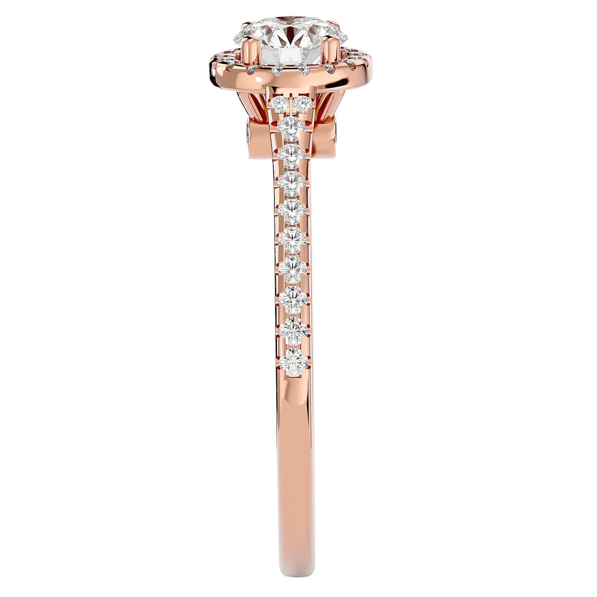 Inel De Logodnă Cu Moissanite Halo, Tăietură Rotundă de 0.74 ct din 18k Aur Roz - Castelo.ro