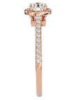 Inel De Logodnă Cu Moissanite Halo, Tăietură Rotundă de 0.74 ct din 18k Aur Roz - Castelo.ro
