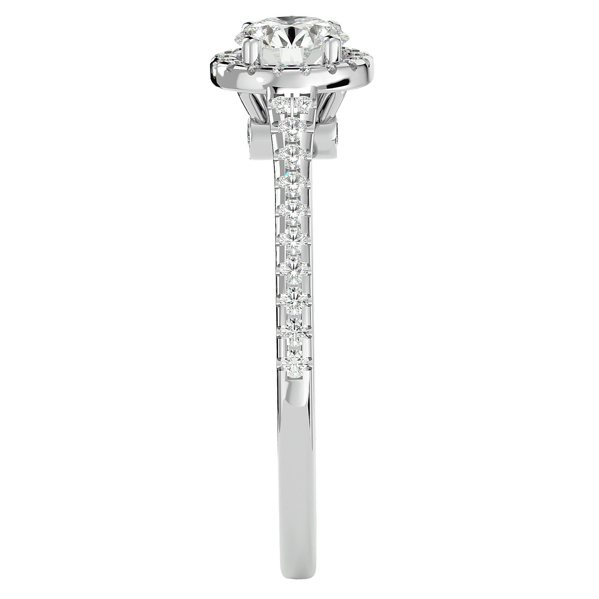 Inel De Logodnă din Aur 14k Cu Diamante Naturale Halo, Tăietură Rotundă de 0.74 ct din 14k Aur Alb - Castelo.ro