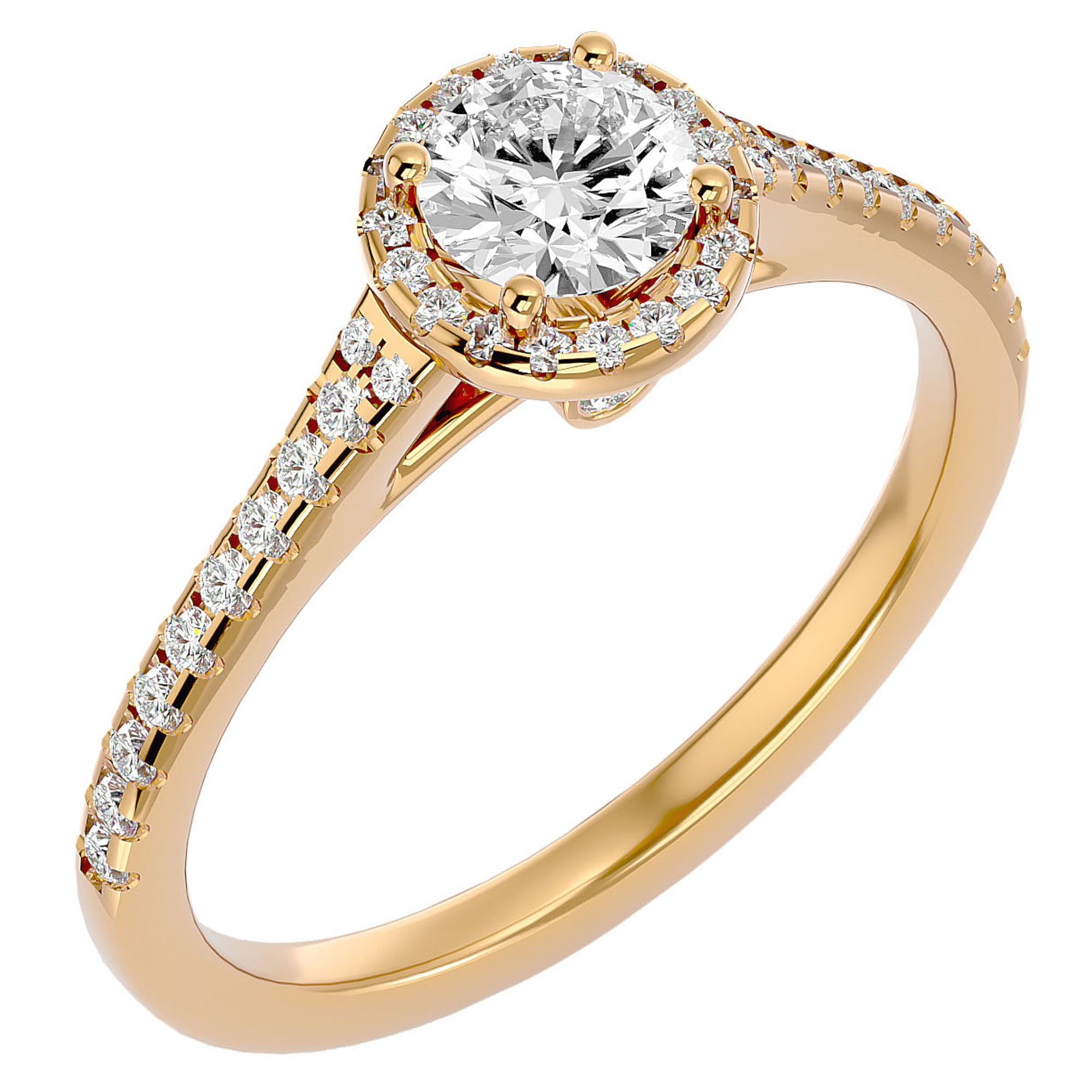 Inel De Logodnă Cu Moissanite Halo, Tăietură Rotundă de 0.74 ct din 18k Aur Galben - Castelo.ro