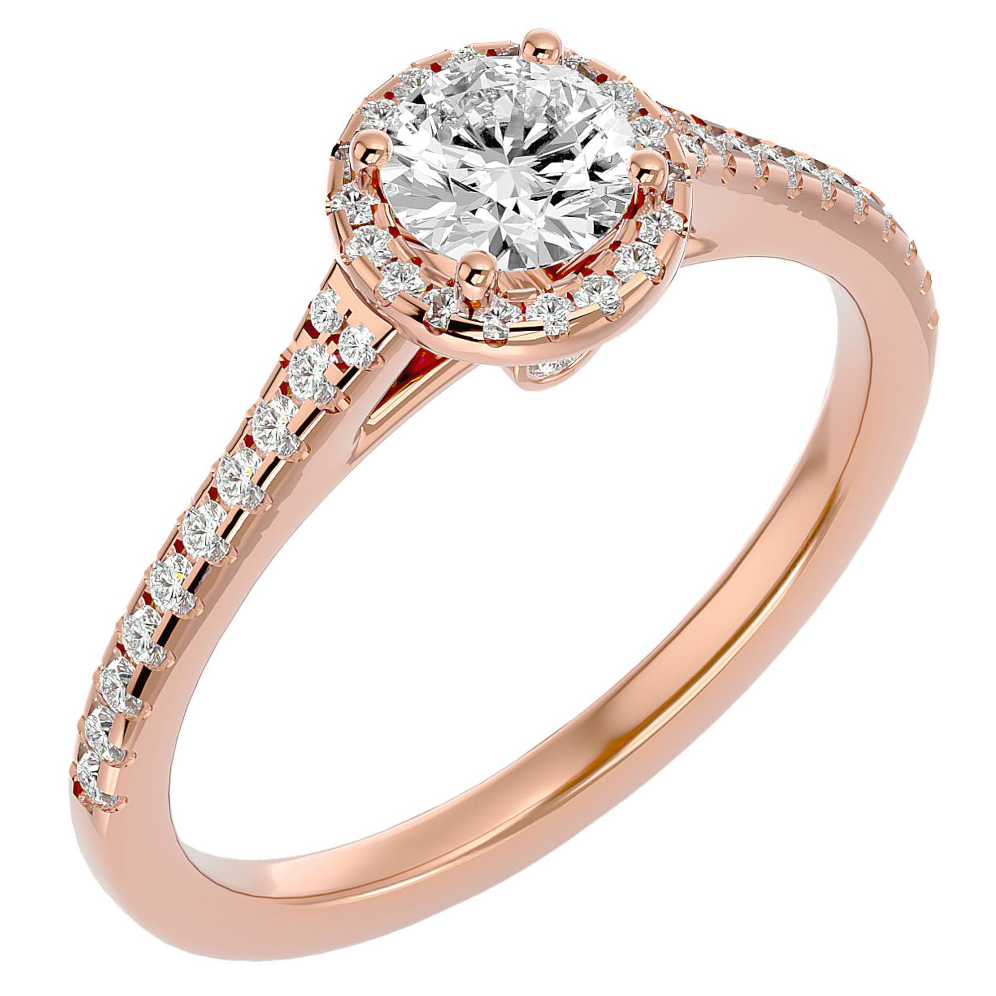 Inel De Logodnă Cu Moissanite Halo, Tăietură Rotundă de 0.74 ct din 18k Aur Roz - Castelo.ro