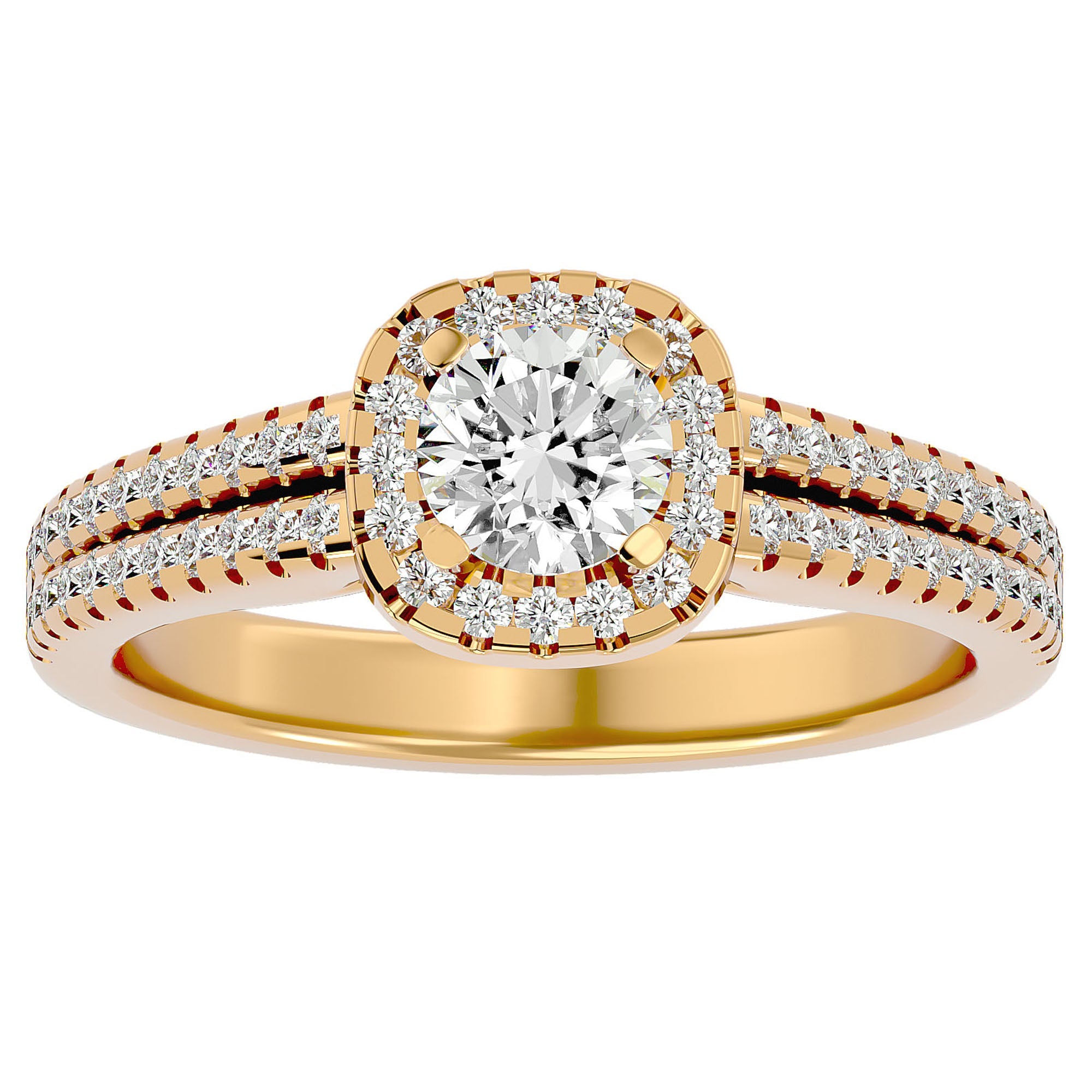 Inel De Logodnă din Aur 14k Cu Diamante Create în Laborator Halo, Tăietură Rotundă de 0.99 ct din 14k Aur Galben - Castelo.ro