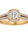 Inel De Logodnă din Aur 14k Cu Diamante Create în Laborator Halo, Tăietură Rotundă de 0.99 ct din 14k Aur Galben - Castelo.ro