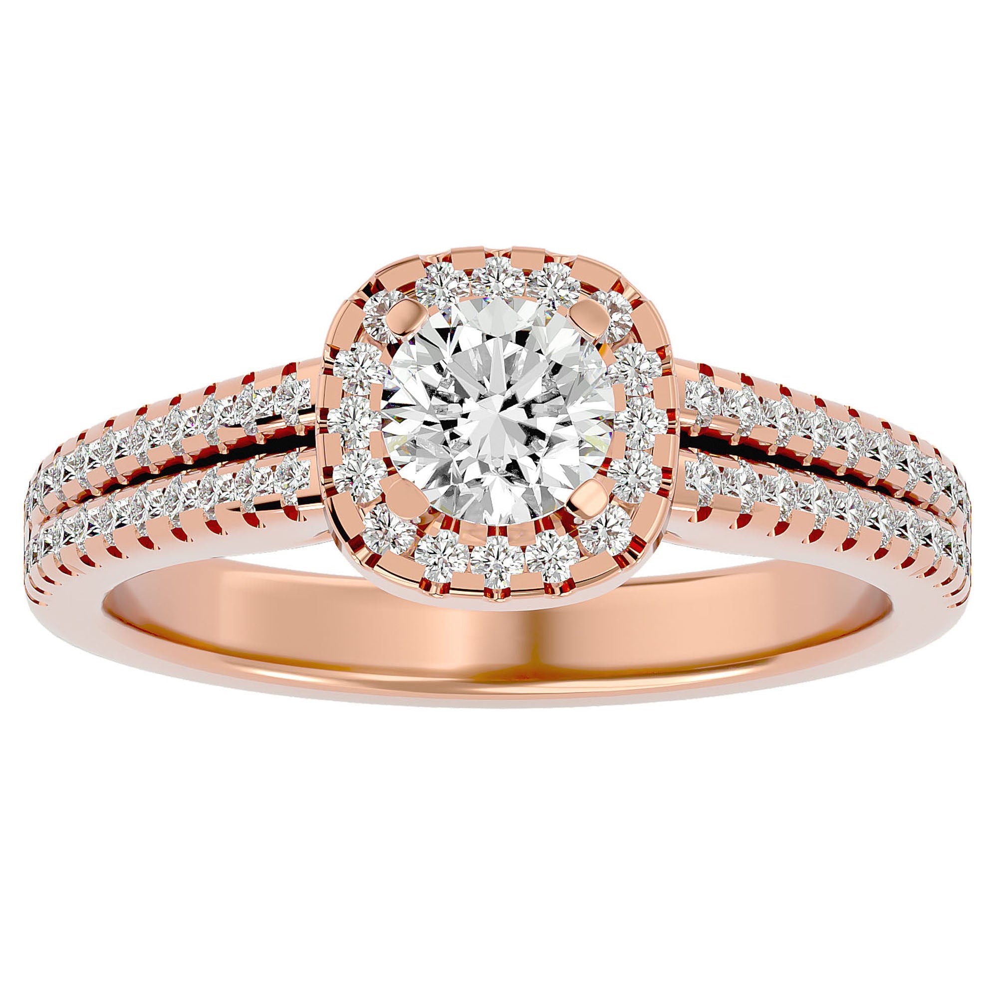 Inel De Logodnă din Aur 14k Cu Diamante Create în Laborator Halo, Tăietură Rotundă de 0.99 ct din 14k Aur Roz - Castelo.ro
