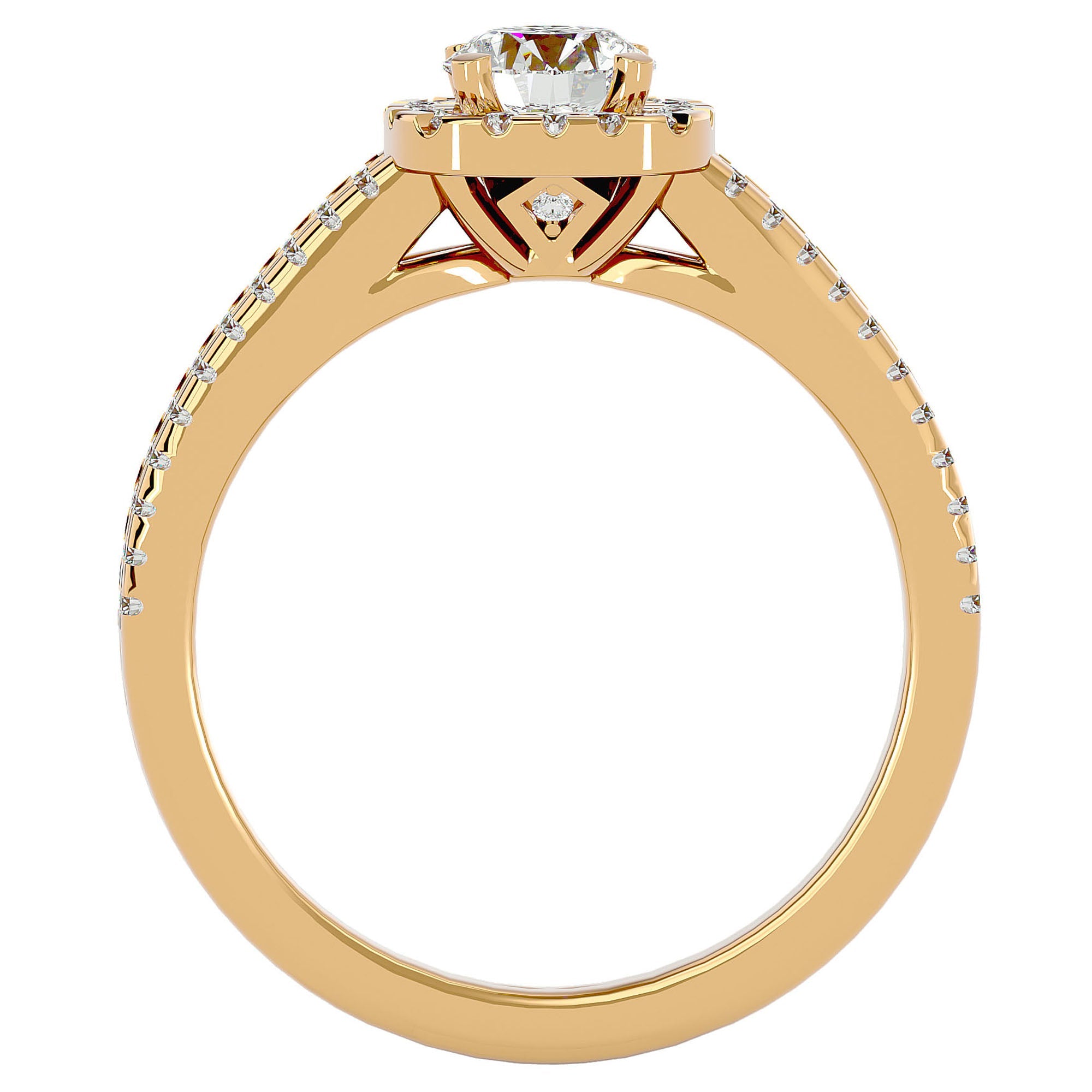Inel De Logodnă din Aur 14k Cu Diamante Naturale Halo, Tăietură Rotundă de 0.99 ct din 14k Aur Galben - Castelo.ro