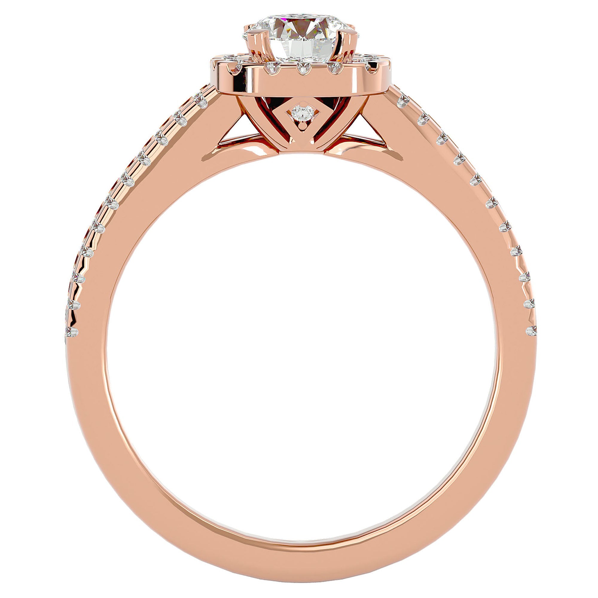 Inel De Logodnă din Aur 14k Cu Diamante Create în Laborator Halo, Tăietură Rotundă de 0.99 ct din 14k Aur Roz - Castelo.ro
