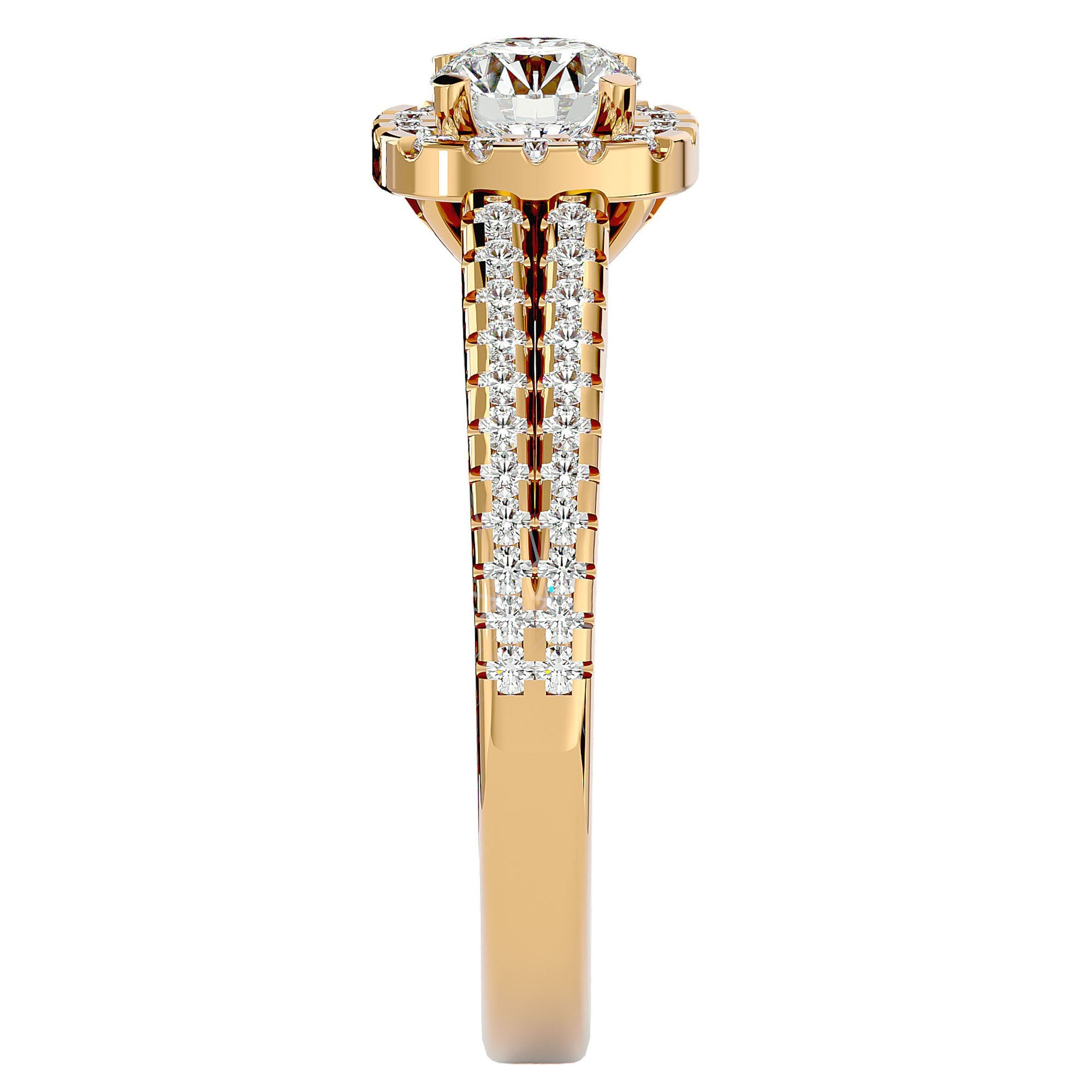 Inel De Logodnă din Aur 14k Cu Diamante Create în Laborator Halo, Tăietură Rotundă de 0.99 ct din 14k Aur Galben - Castelo.ro