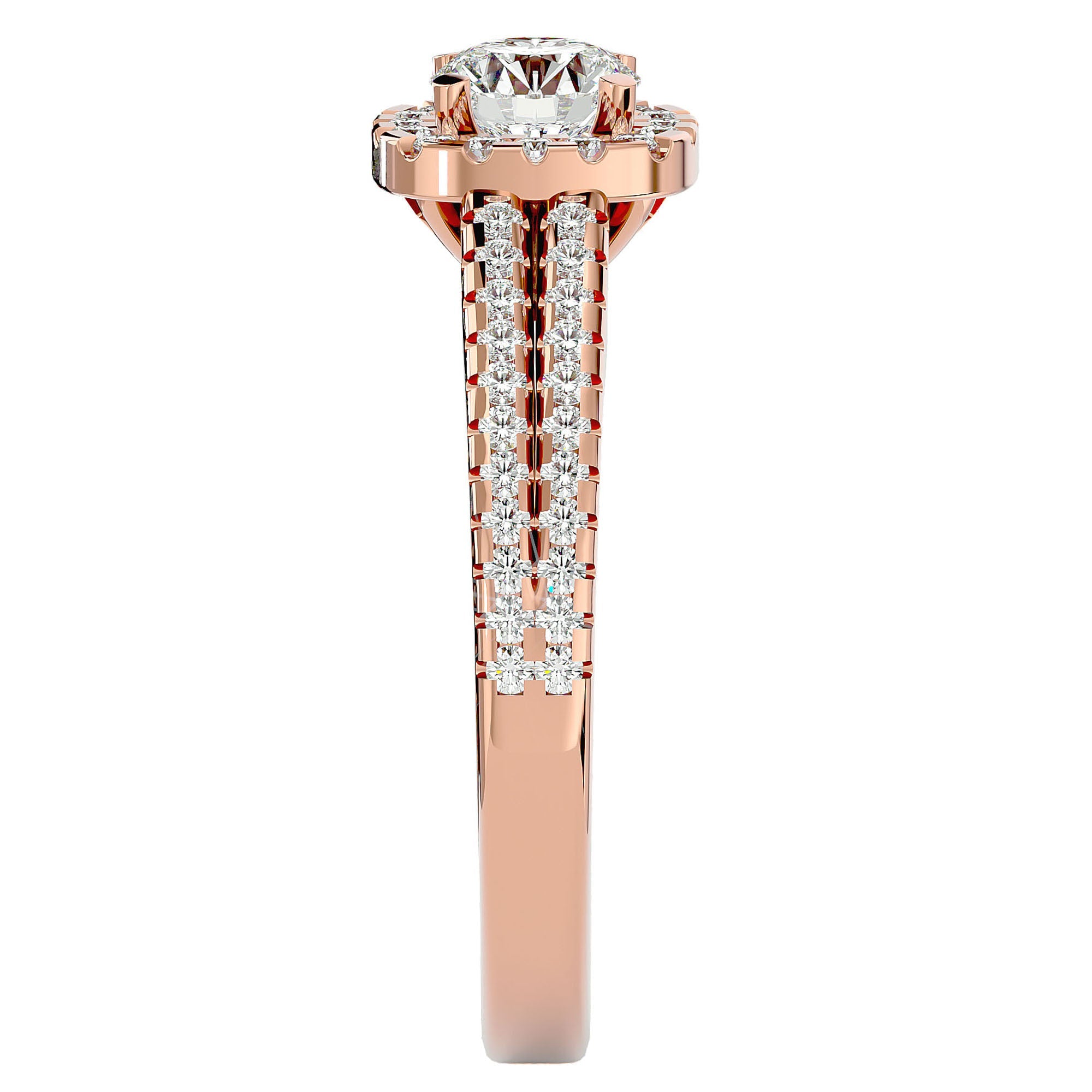 Inel De Logodnă din Aur 14k Cu Diamante Naturale Halo, Tăietură Rotundă de 0.99 ct din 14k Aur Roz - Castelo.ro