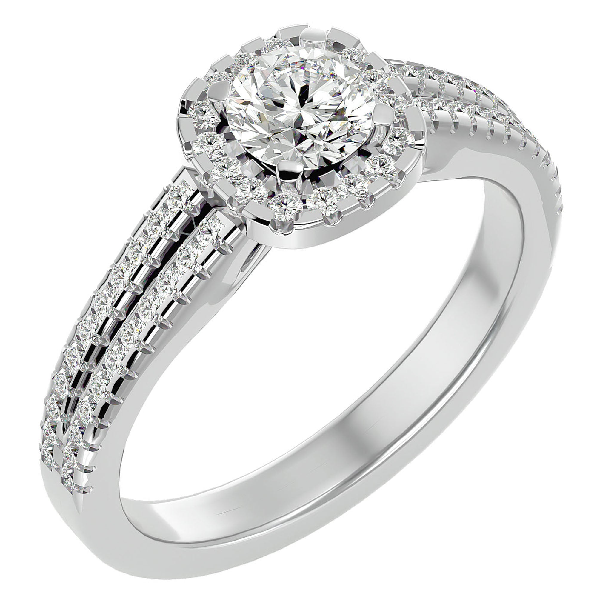 Inel De Logodnă din Aur 14k Cu Diamante Create în Laborator Halo, Tăietură Rotundă de 0.99 ct din 14k Aur Alb - Castelo.ro