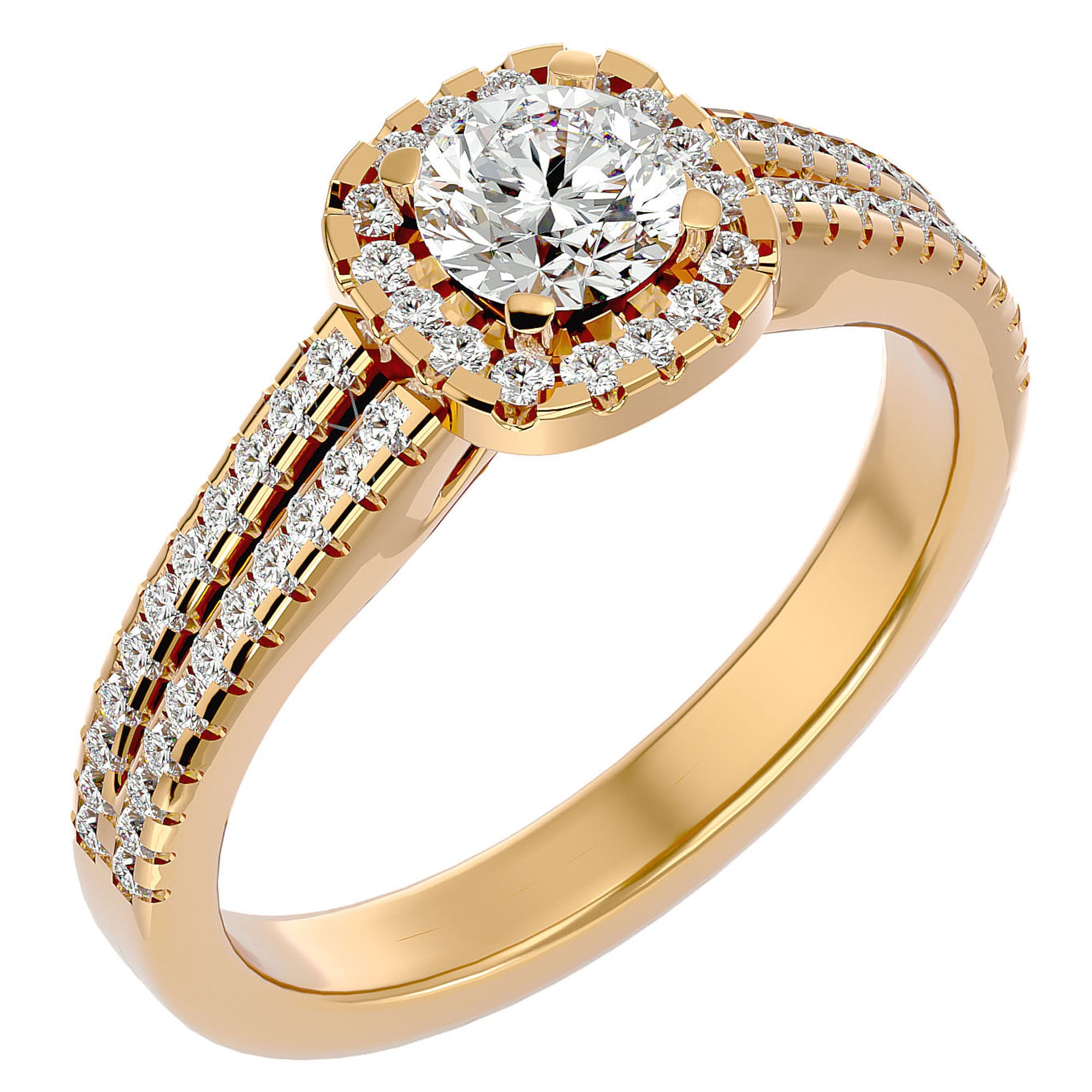 Inel De Logodnă din Aur 14k Cu Diamante Naturale Halo, Tăietură Rotundă de 0.99 ct din 14k Aur Galben - Castelo.ro