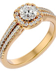 Inel De Logodnă din Aur 14k Cu Diamante Naturale Halo, Tăietură Rotundă de 0.99 ct din 14k Aur Galben - Castelo.ro