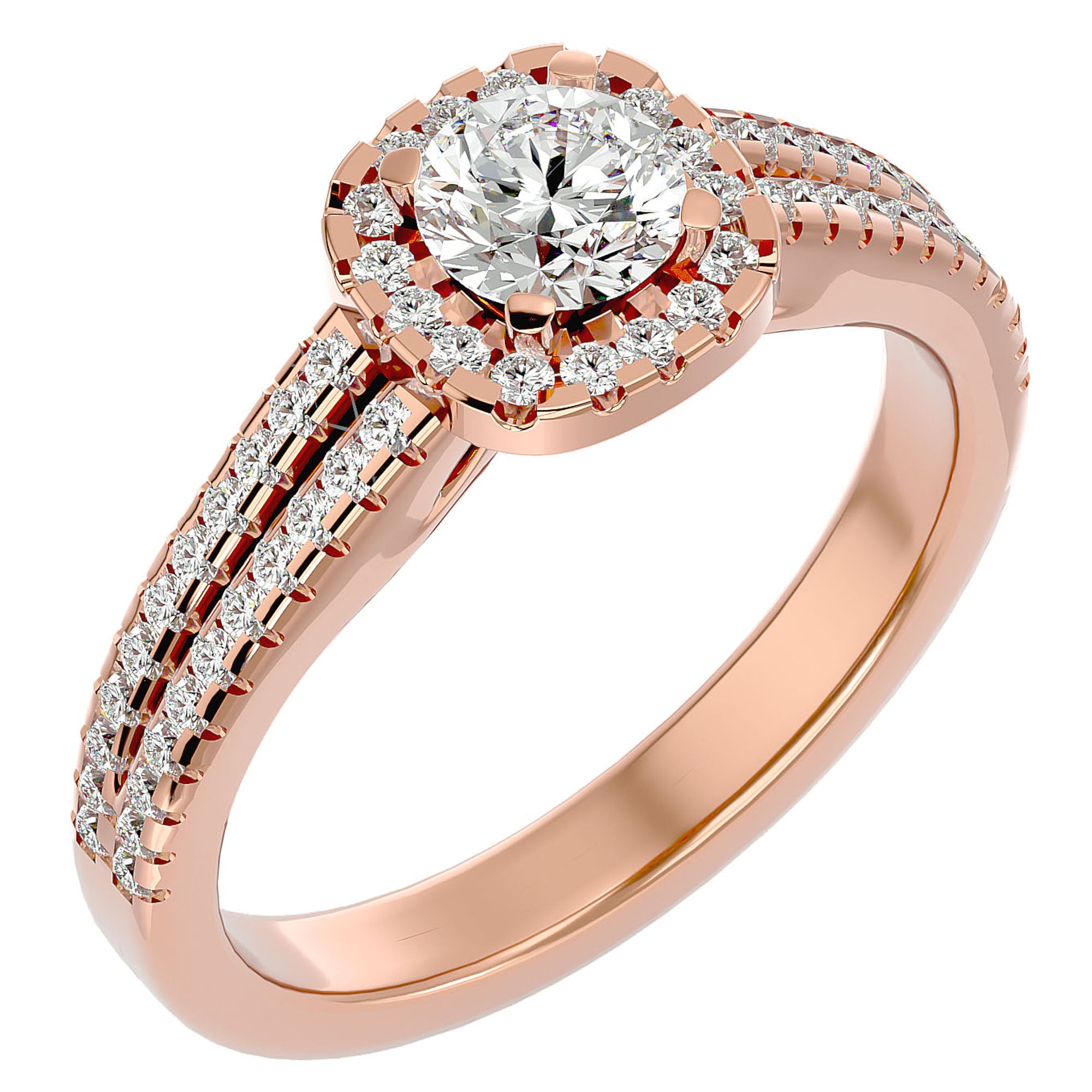 Inel De Logodnă din Aur 14k Cu Diamante Create în Laborator Halo, Tăietură Rotundă de 0.99 ct din 14k Aur Roz - Castelo.ro