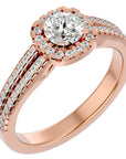 Inel De Logodnă din Aur 14k Cu Diamante Create în Laborator Halo, Tăietură Rotundă de 0.99 ct din 14k Aur Roz - Castelo.ro