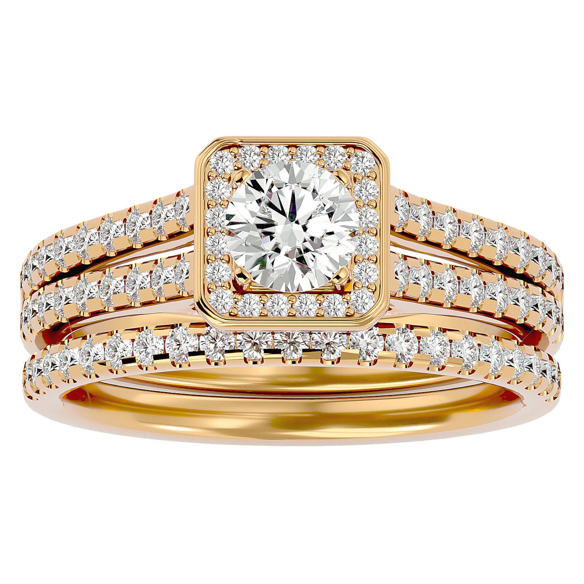 Inel de Logodnă Supreme din Aur 14k cu Diamante Naturale Halo Pavé de 1.21 ct din 14k Aur Galben - Castelo.ro