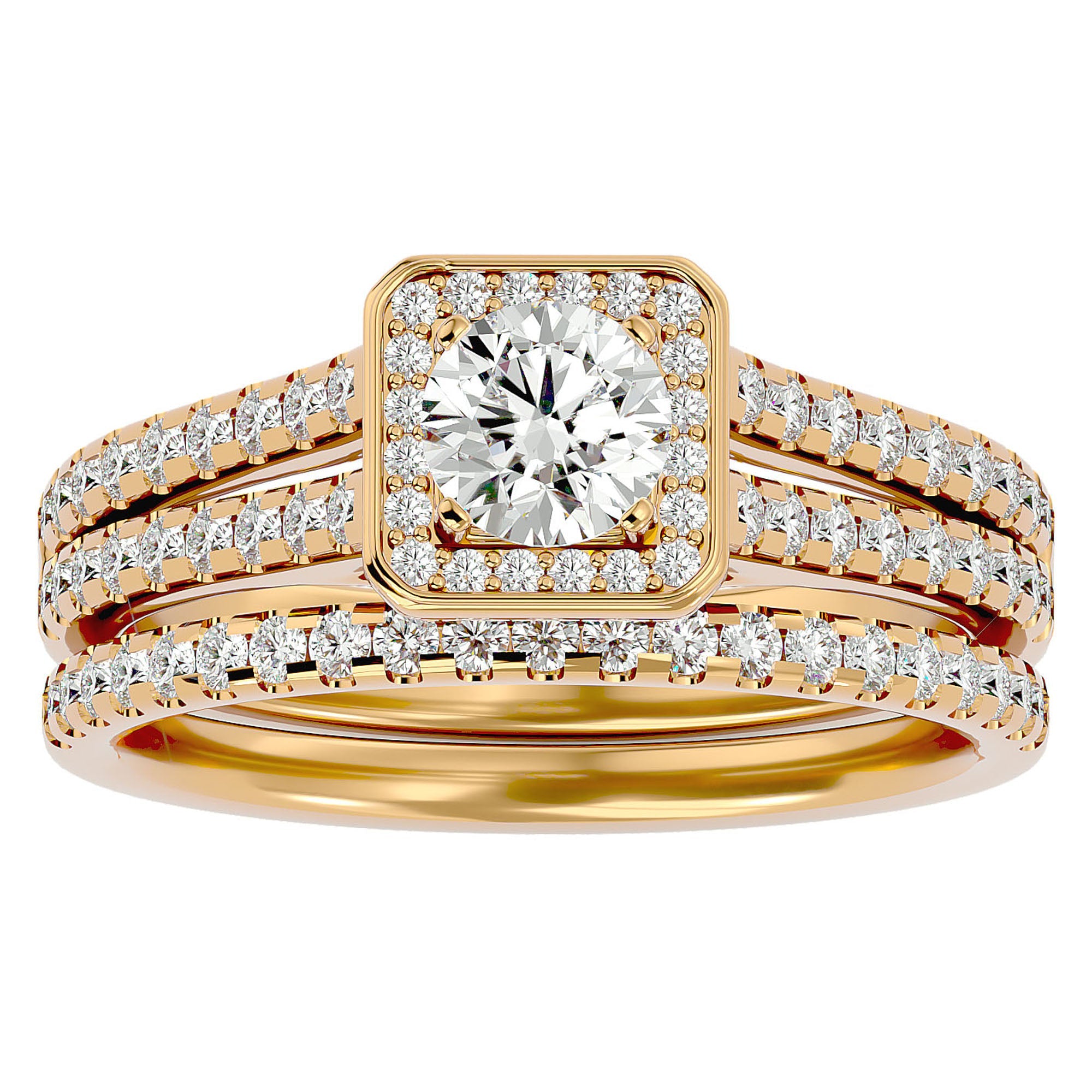 Inel de Logodnă Supreme din Aur 14k cu Diamante Create în Laborator Halo Pavé de 1.21 ct din 14k Aur Galben - Castelo.ro