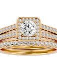 Inel de Logodnă Supreme din Aur 14k cu Diamante Create în Laborator Halo Pavé de 1.21 ct din 14k Aur Galben - Castelo.ro