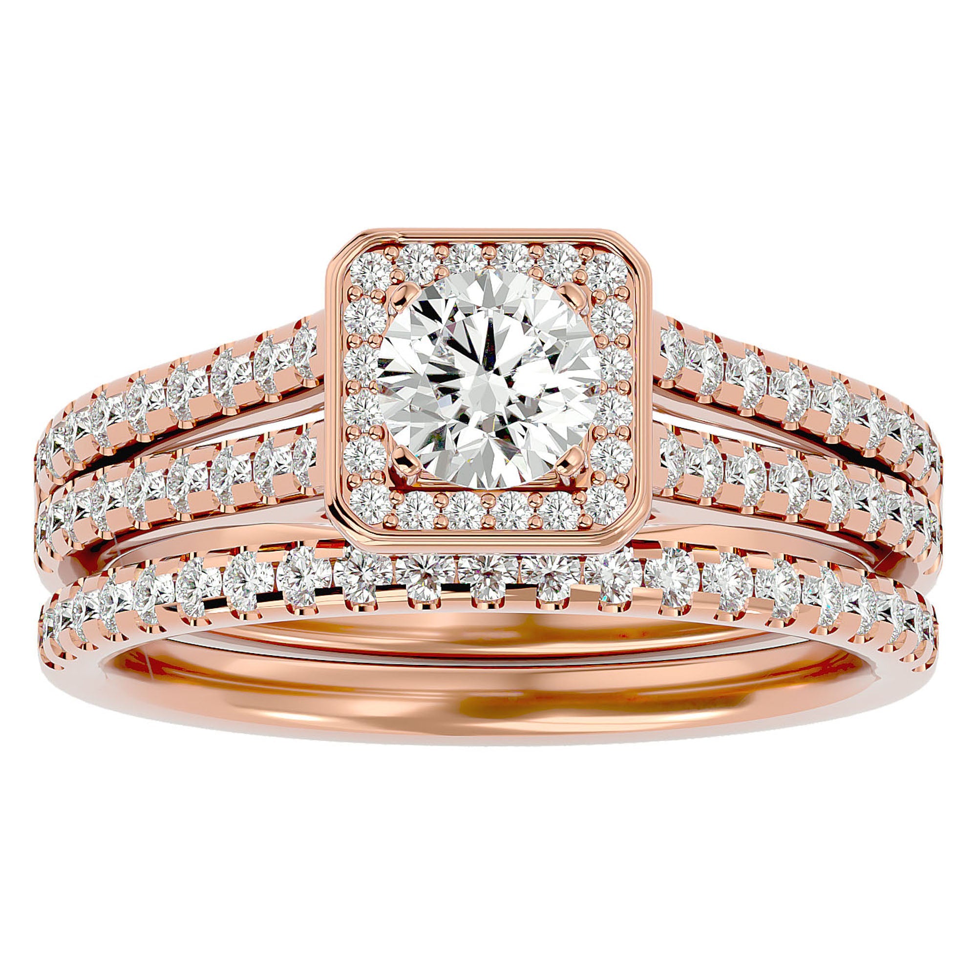 Inel de Logodnă Supreme cu Diamante Create în Laborator Halo Pavé de 1.21 ct din 18k Aur Roz - Castelo.ro