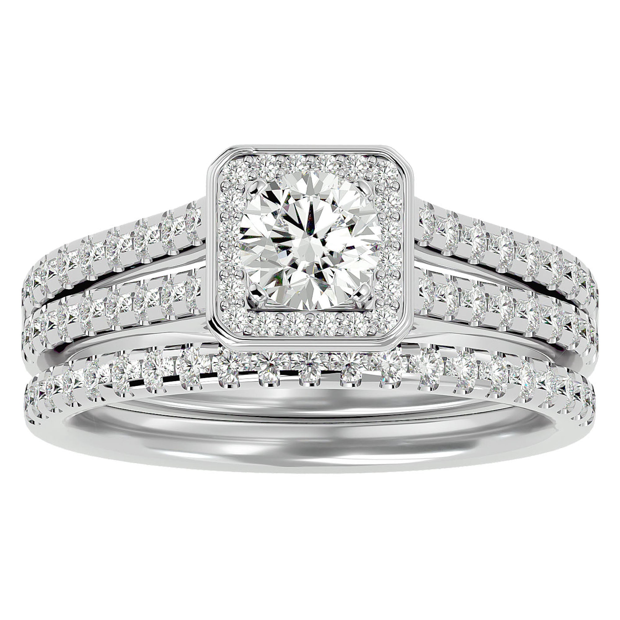Inel de Logodnă Supreme din Aur 14k cu Diamante Create în Laborator Halo Pavé de 1.21 ct din 14k Aur Alb - Castelo.ro