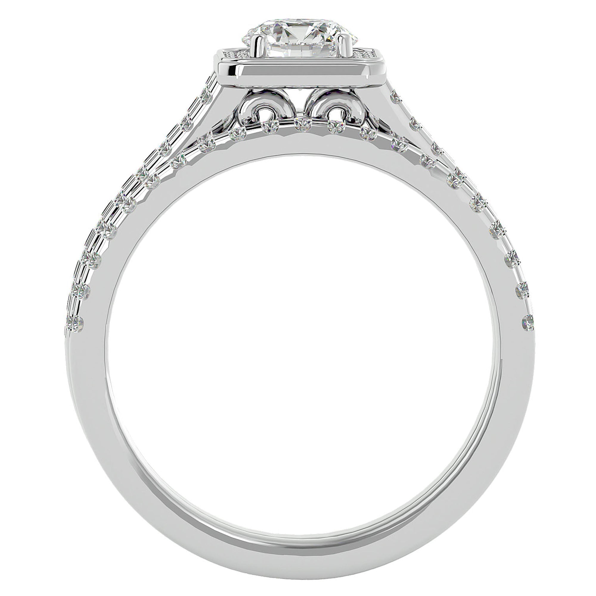 Inel de Logodnă Supreme din Aur 14k cu Diamante Create în Laborator Halo Pavé de 1.21 ct din 14k Aur Alb - Castelo.ro