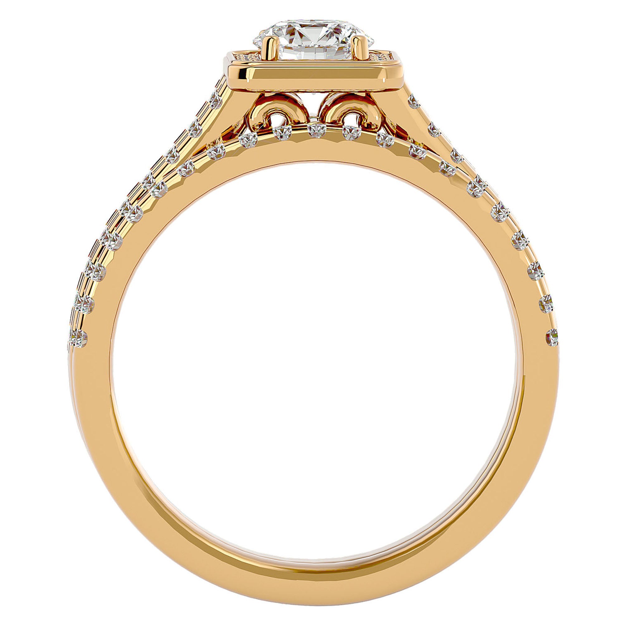 Inel de Logodnă Supreme din Aur 14k cu Diamante Create în Laborator Halo Pavé de 1.21 ct din 14k Aur Galben - Castelo.ro