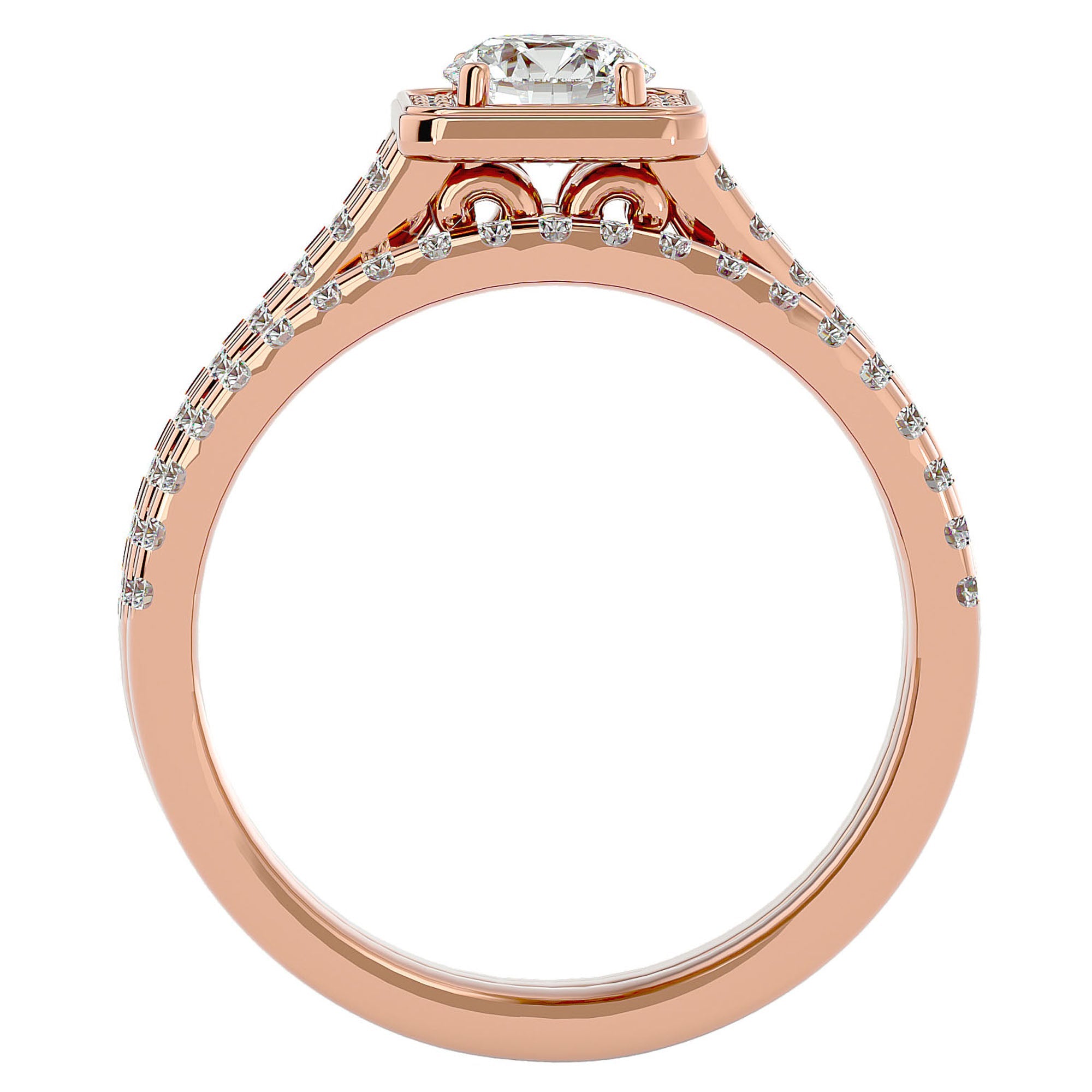 Inel de Logodnă Supreme din Aur 14k cu Diamante Create în Laborator Halo Pavé de 1.21 ct din 14k Aur Roz - Castelo.ro