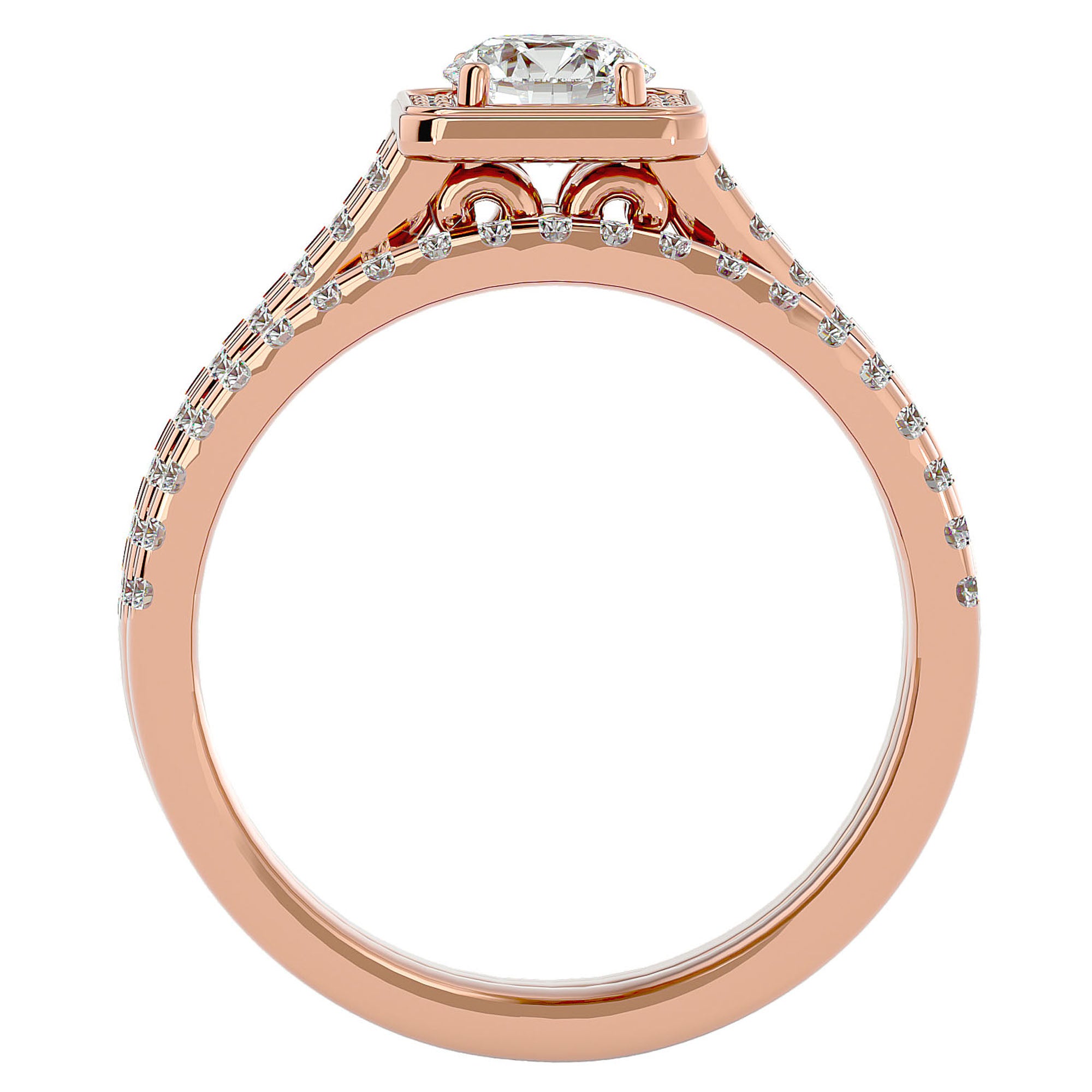 Inel de Logodnă Supreme din Aur 14k cu Diamante Naturale Halo Pavé de 1.21 ct din 14k Aur Roz - Castelo.ro