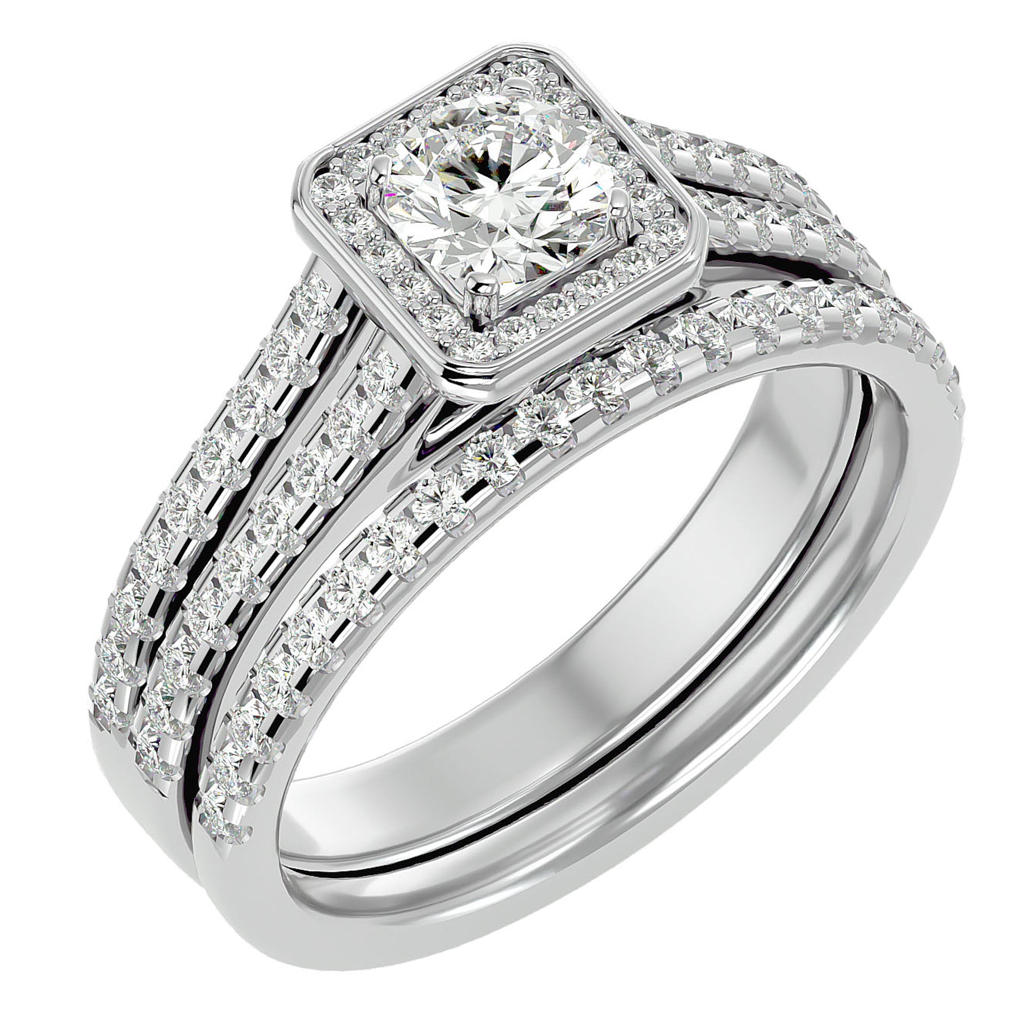 Inel de Logodnă Supreme din Aur 14k cu Diamante Create în Laborator Halo Pavé de 1.21 ct din 14k Aur Alb - Castelo.ro