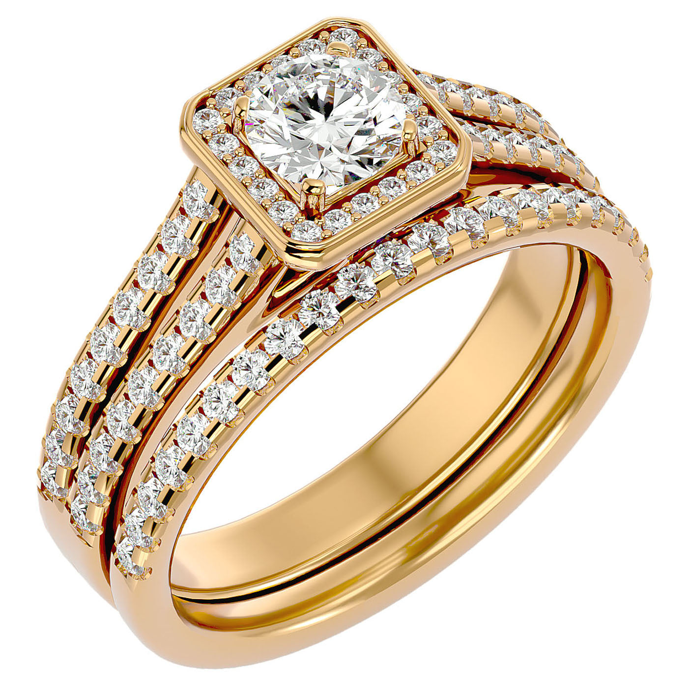 Inel de Logodnă Triplu cu Moissanite de 1.21 ct din 18k Aur Galben - Castelo.ro
