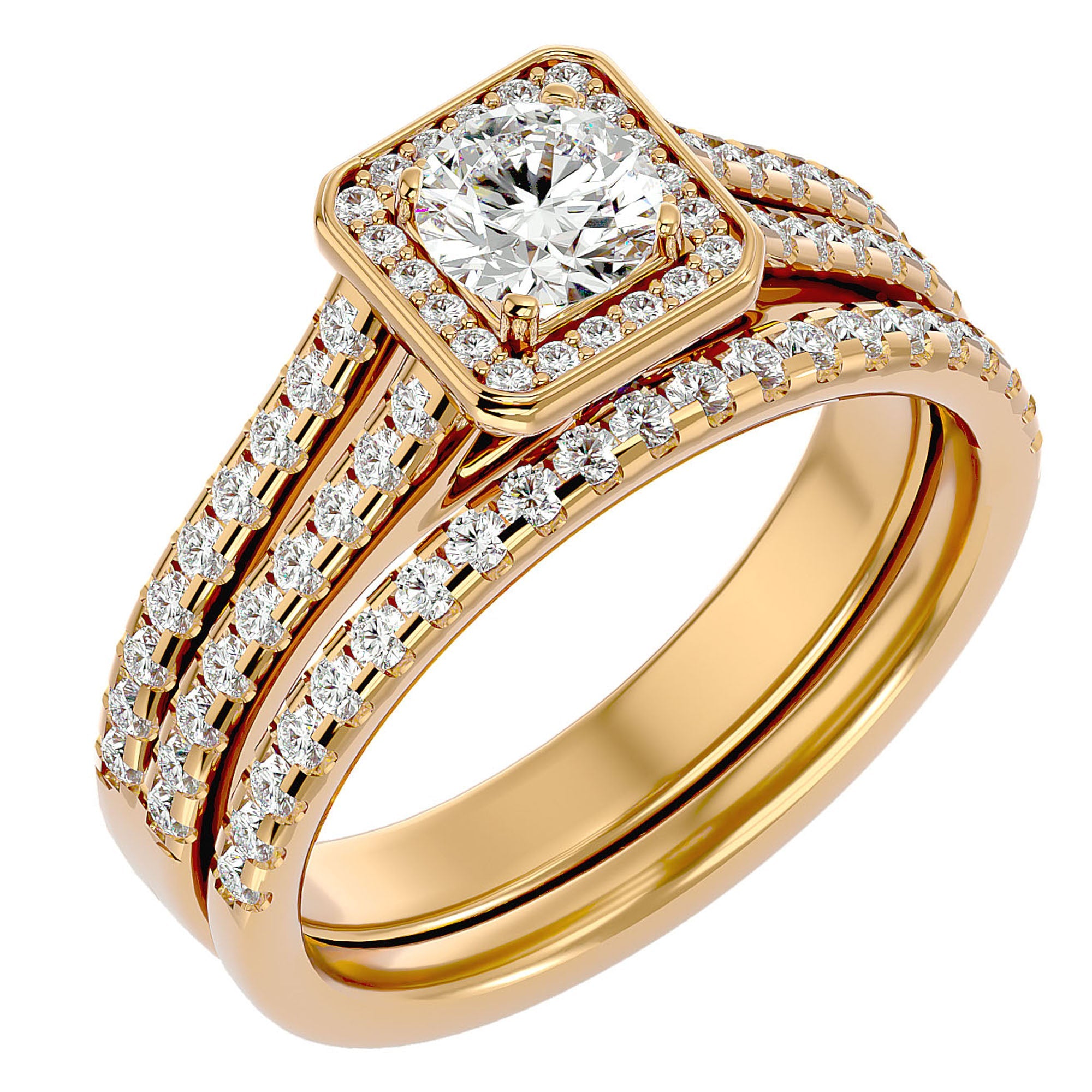 Inel de Logodnă Supreme din Aur 14k cu Diamante Create în Laborator Halo Pavé de 1.21 ct din 14k Aur Galben - Castelo.ro
