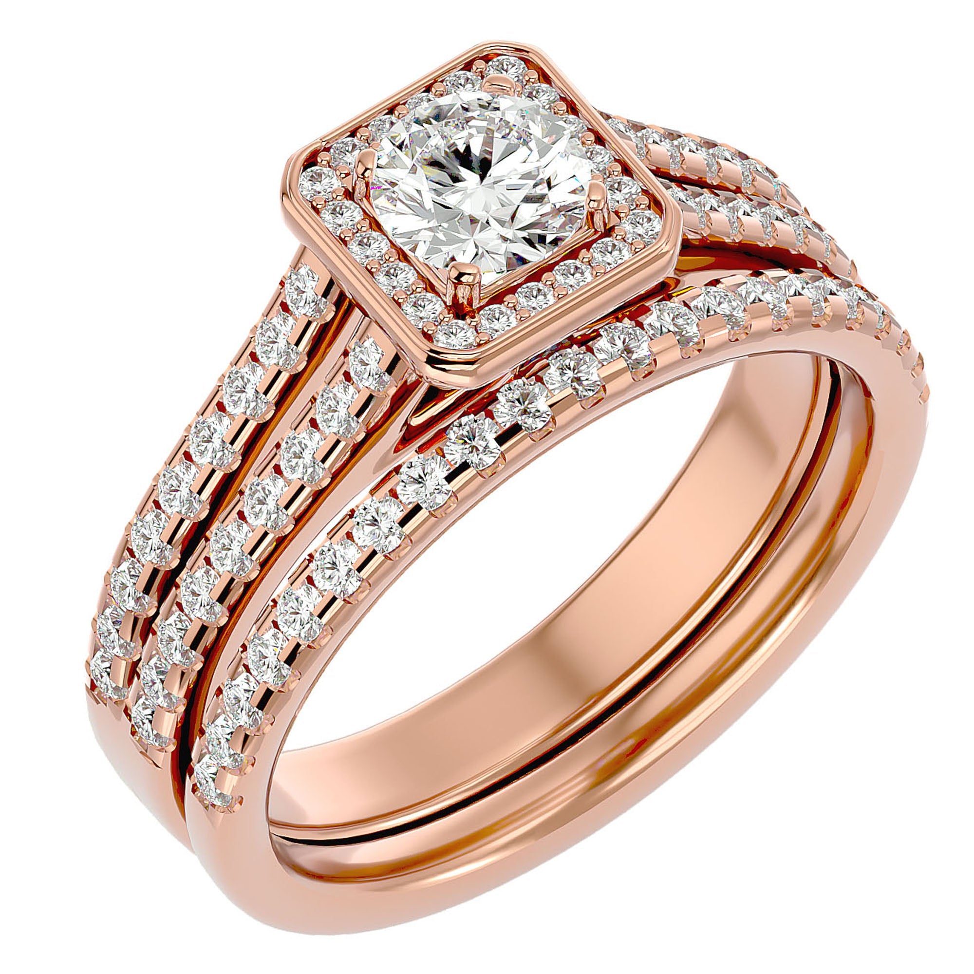 Inel de Logodnă Supreme din Aur 14k cu Diamante Create în Laborator Halo Pavé de 1.21 ct din 14k Aur Roz - Castelo.ro