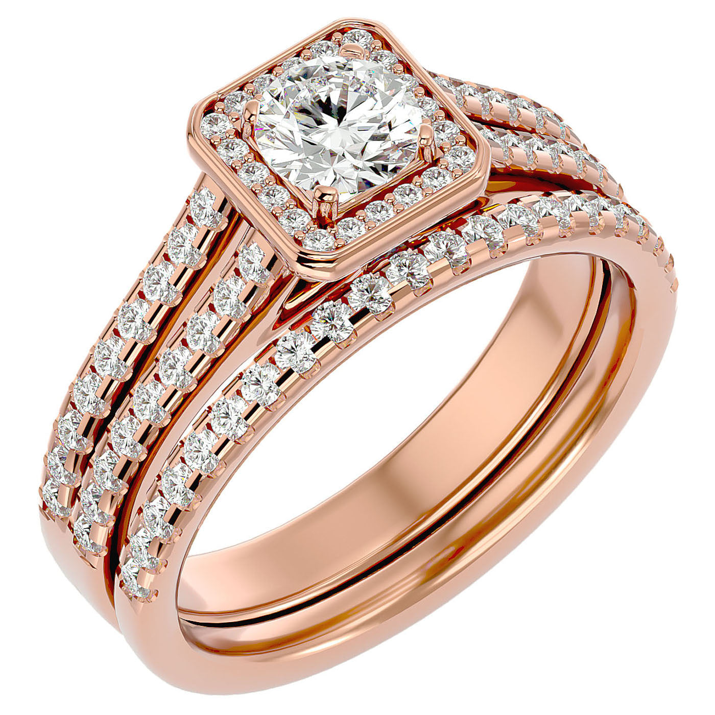 Inel de Logodnă Triplu cu Diamante Create în Laborator de 1.21 ct din 18k Aur Roz - Castelo.ro