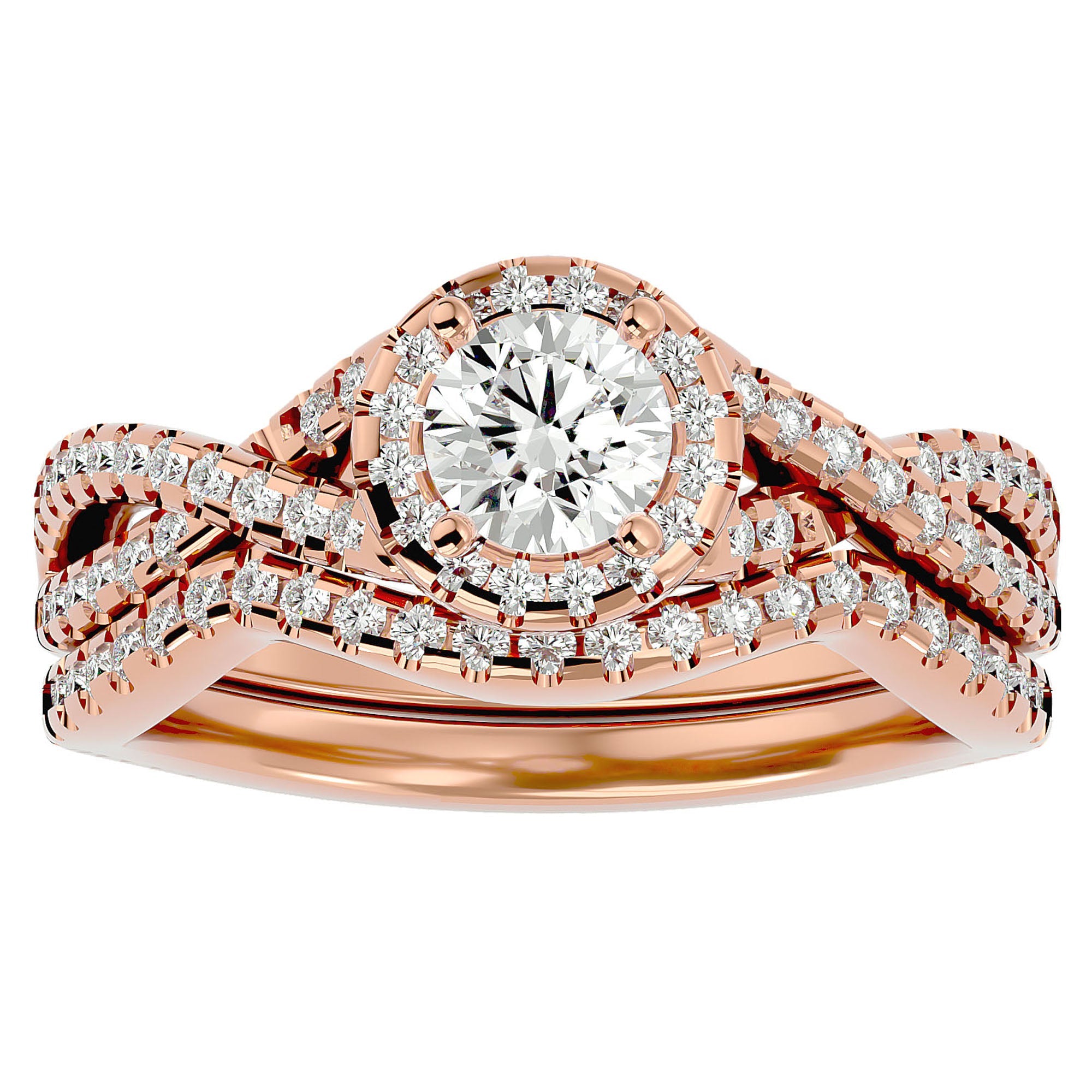 Inel de Logodnă din Aur 14k cu Diamante Naturale Pavé in Formă De Spirală de 1.04 ct din 14k Aur Roz - Castelo.ro