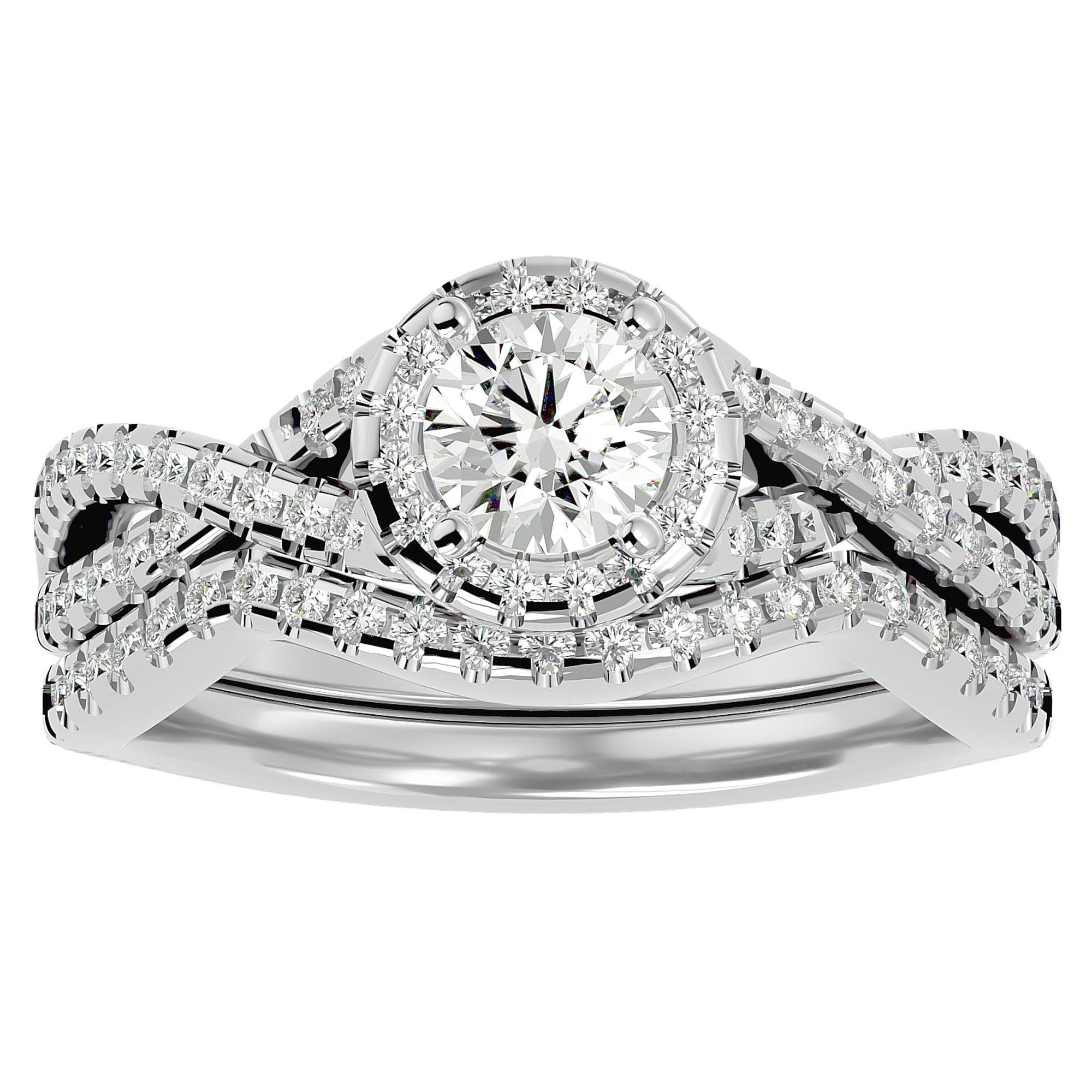 Inel de Logodnă din Aur 14k cu Diamante Naturale Pavé in Formă De Spirală de 1.04 ct din 14k Aur Alb - Castelo.ro