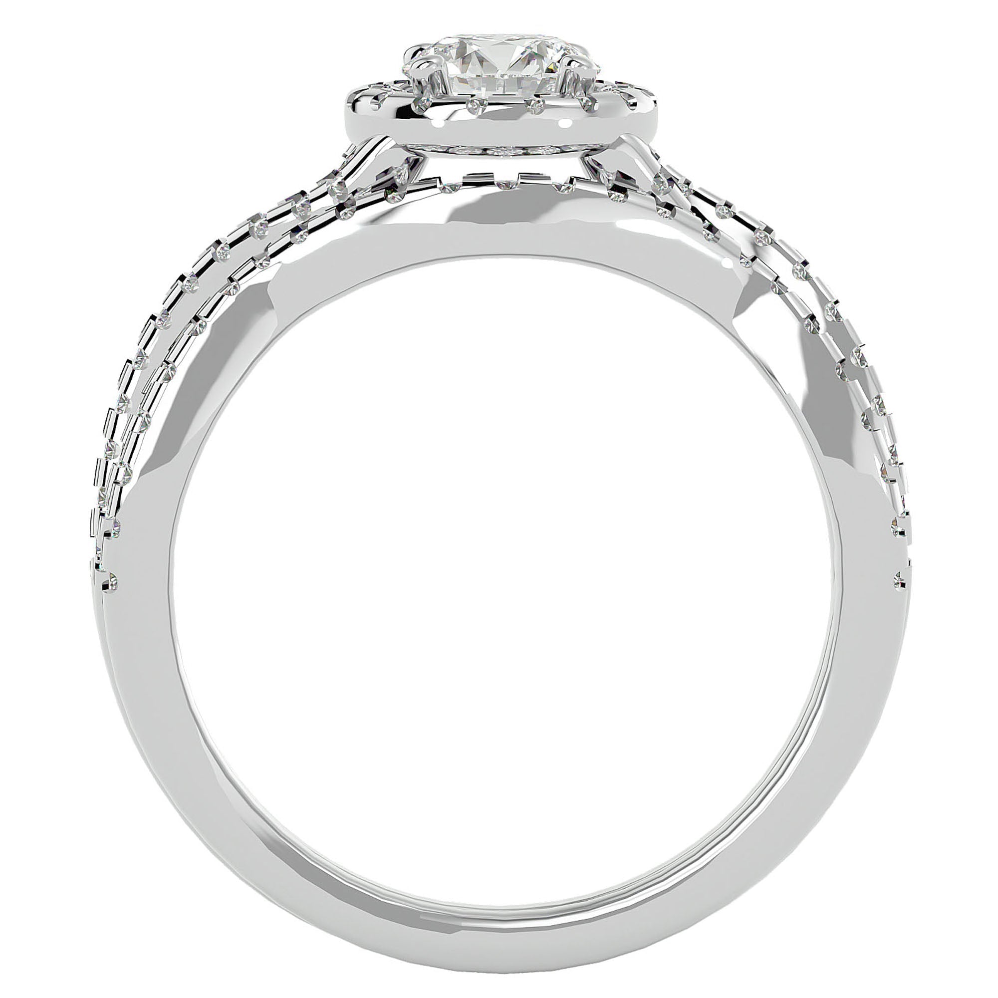 Inel de Logodnă din Aur 14k cu Diamante Naturale Pavé in Formă De Spirală de 1.04 ct din 14k Aur Alb - Castelo.ro