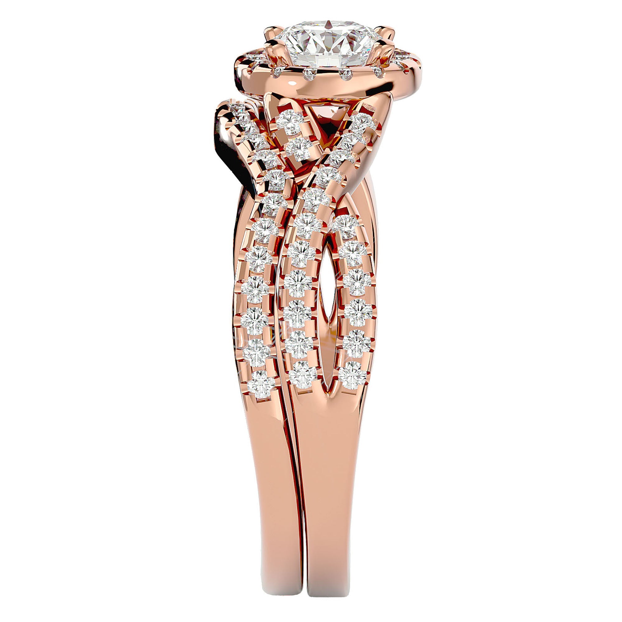 Inel de Logodnă din Aur 14k cu Moissanite Pavé in Formă De Spirală de 1.04 ct din 14k Aur Roz - Castelo.ro