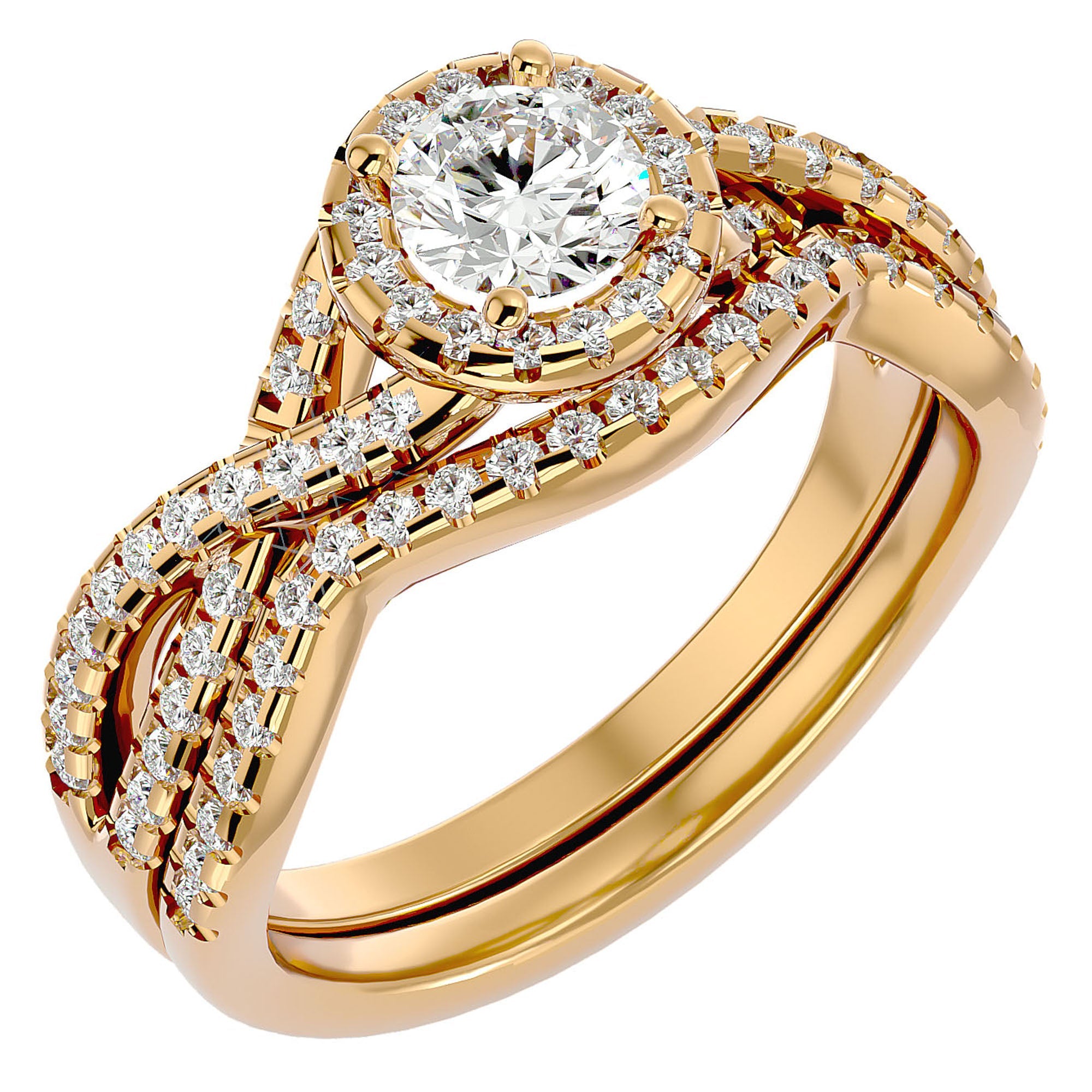 Inel de Logodnă din Aur 14k cu Diamante Naturale Pavé in Formă De Spirală de 1.04 ct din 14k Aur Galben - Castelo.ro