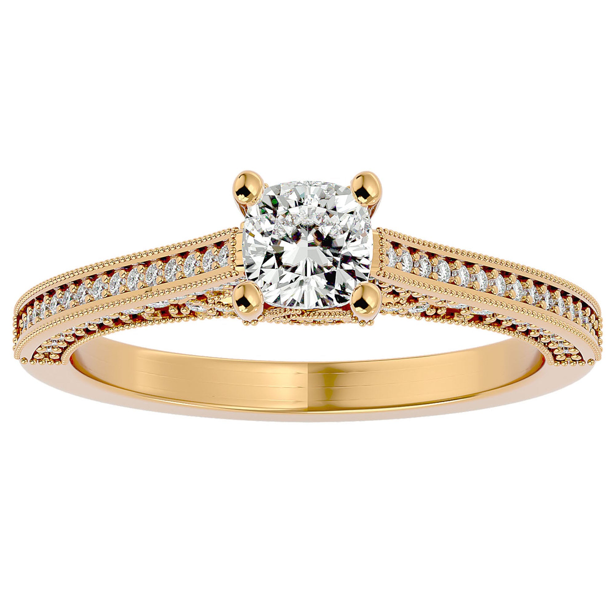 Inel De Logodnă Perle d’Eau Pavé din Aur 14k cu Moissanite de 0.83 ct din 14k Aur Galben - Castelo.ro