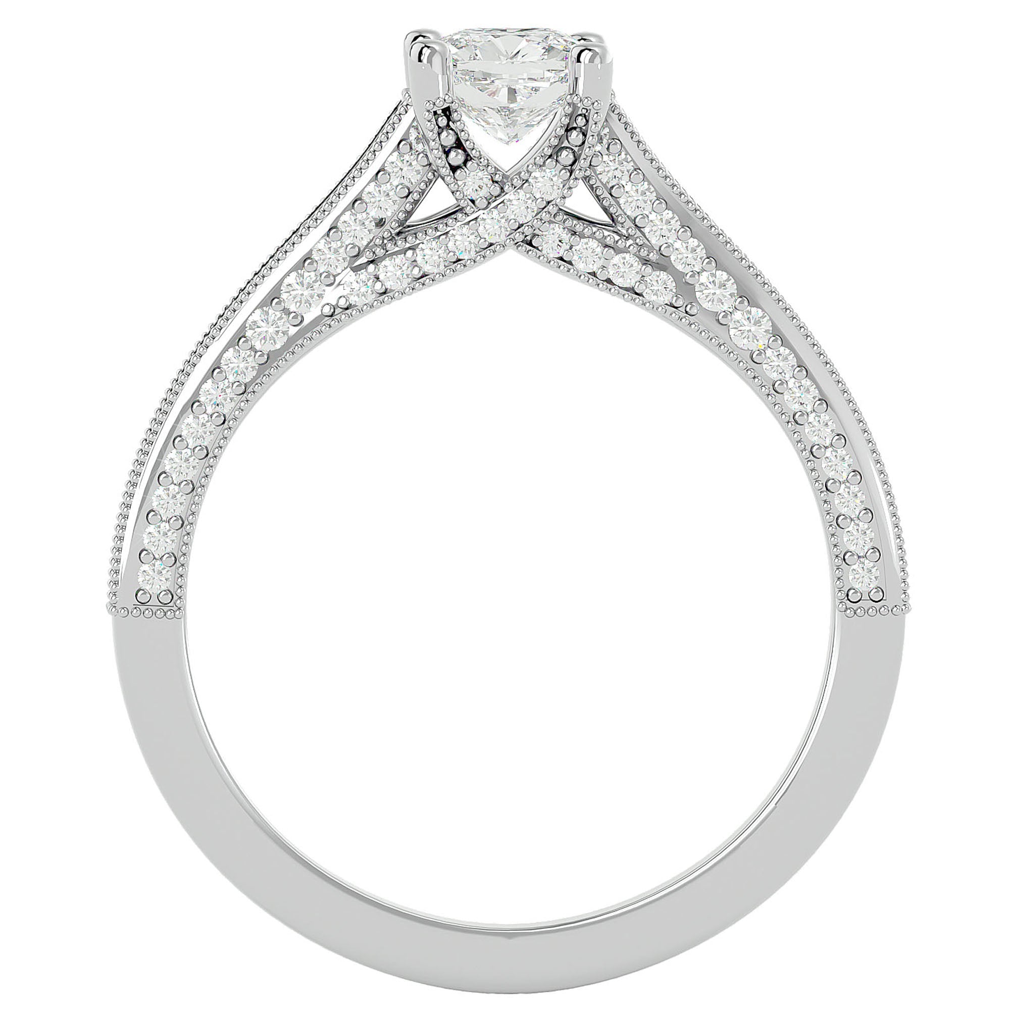 Inel De Logodnă Perle d’Eau Pavé din Aur 14k cu Moissanite de 0.83 ct din 14k Aur Alb - Castelo.ro