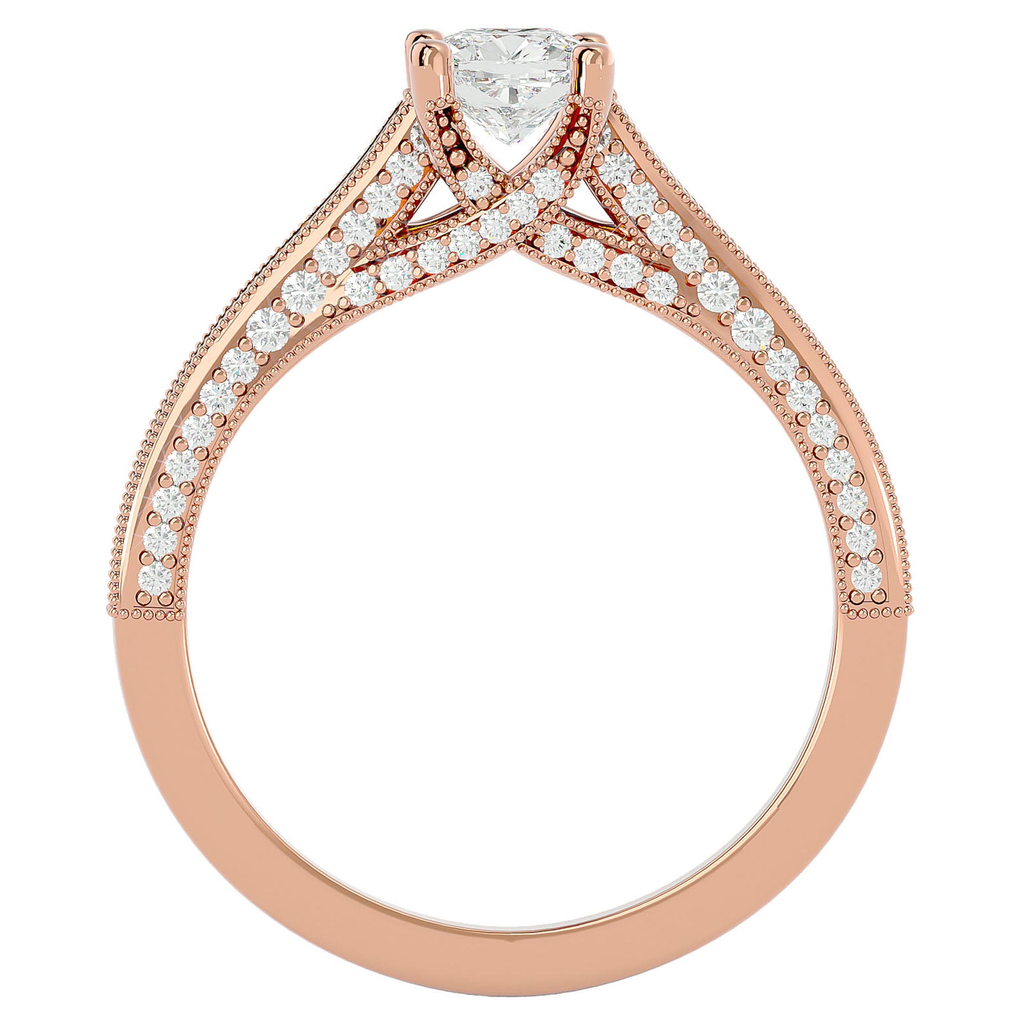 Inel De Logodnă Perle d’Eau Pavé din Aur 14k cu Diamante Create în Laborator de 0.83 ct din 14k Aur Roz - Castelo.ro