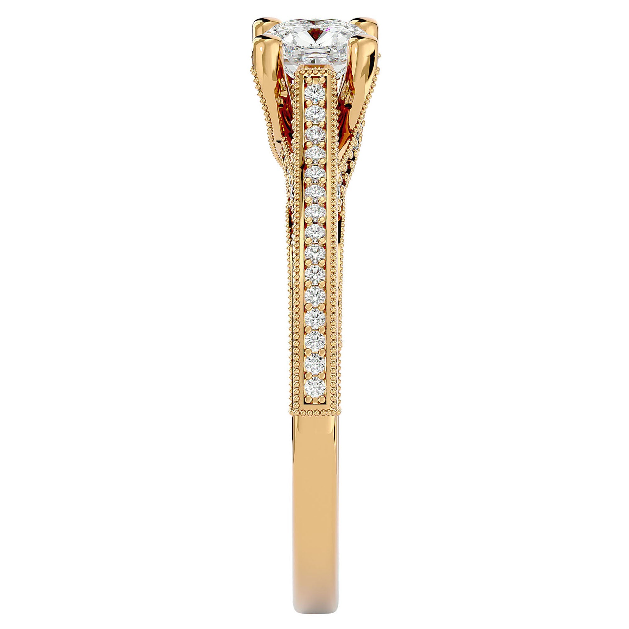 Inel De Logodnă Perle d’Eau Pavé din Aur 14k cu Moissanite de 0.83 ct din 14k Aur Galben - Castelo.ro