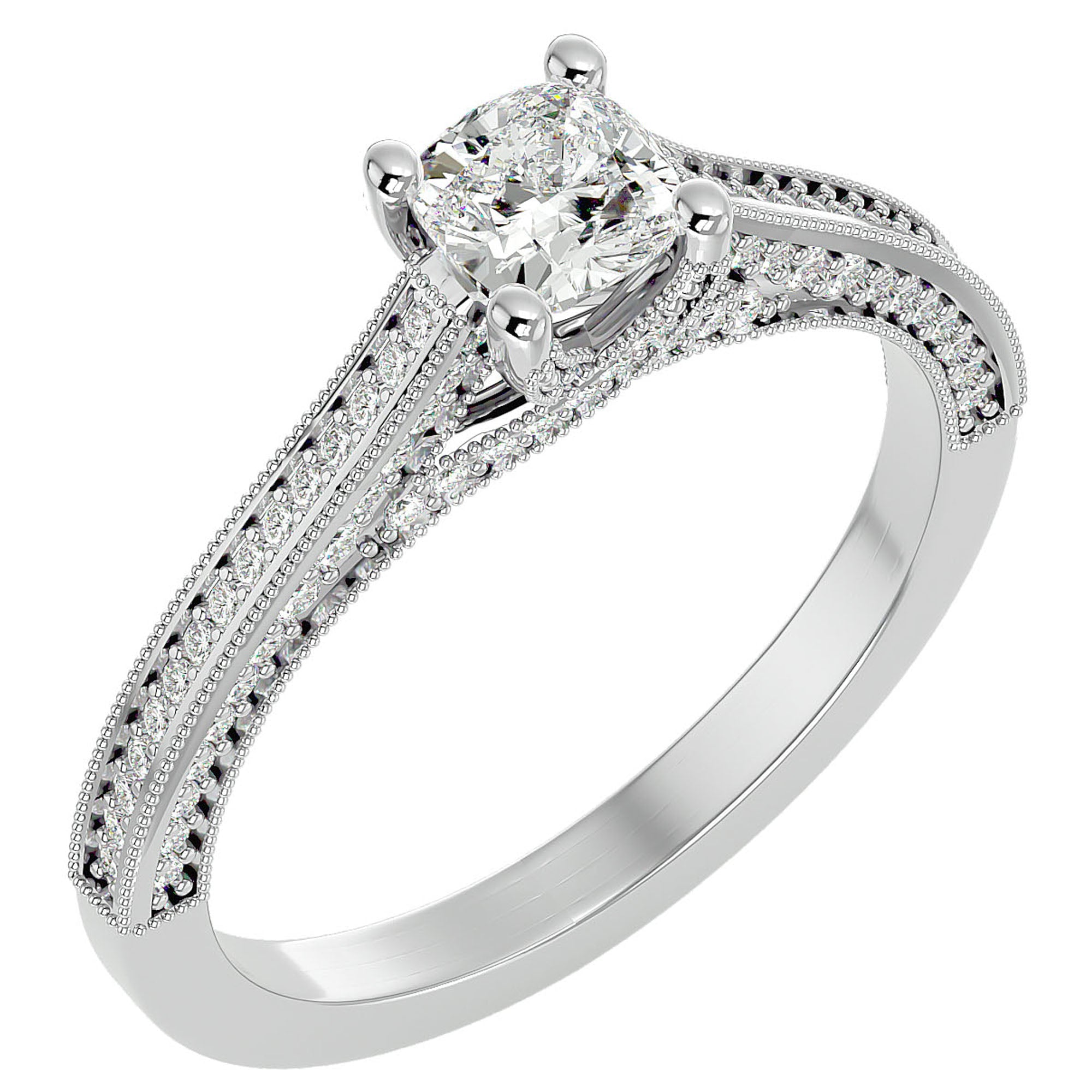 Inel De Logodnă Perle d’Eau Pavé din Aur 14k cu Diamante Create în Laborator de 0.83 ct din 14k Aur Alb - Castelo.ro