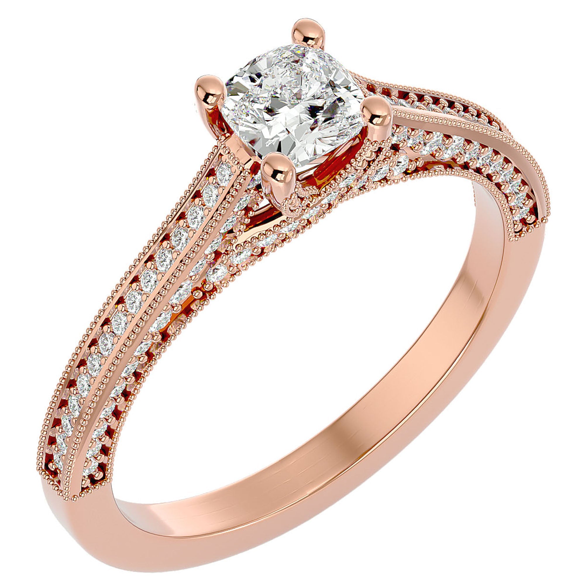 Inel De Logodnă Perle d’Eau Pavé din Aur 14k cu Diamante Create în Laborator de 0.83 ct din 14k Aur Roz - Castelo.ro