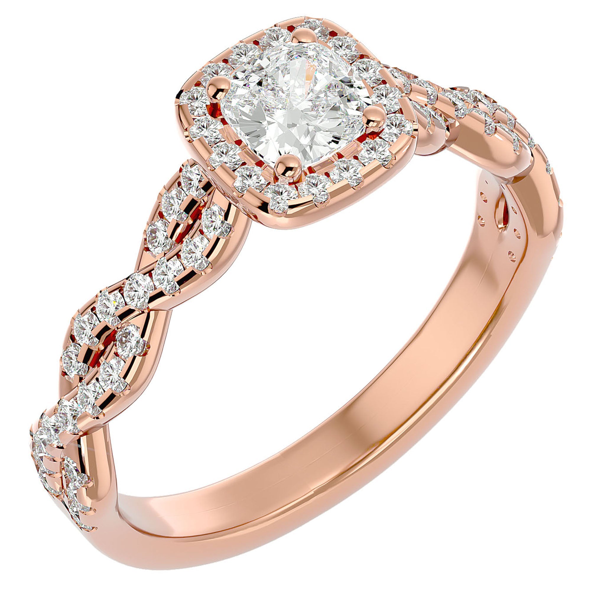 Inel de Logodnă din Aur 14k cu Diamante Naturale Pavé in Formă De Spirală de 0.75 ct din 14k Aur Roz - Castelo.ro