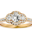 Inel de Logodnă din Aur 14k cu Moissanite Halo Pavé Trio de 0.80 ct din 14k Aur Galben - Castelo.ro