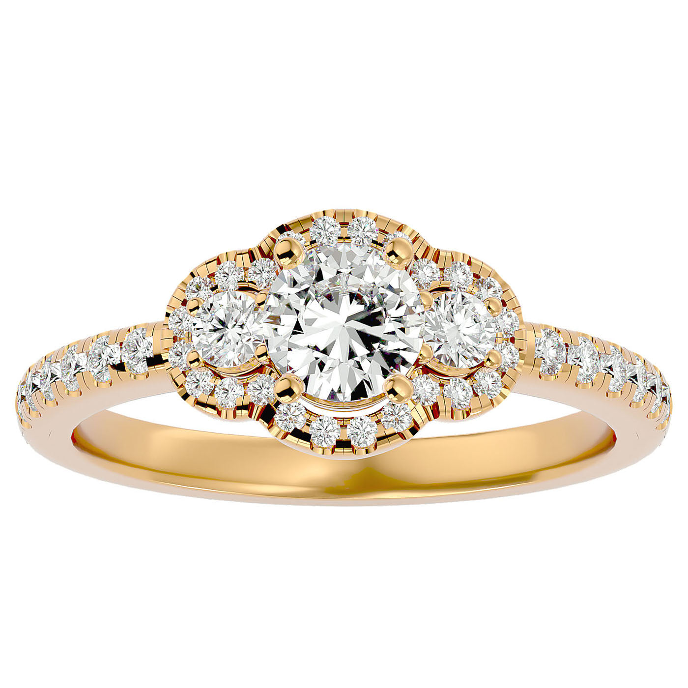 Inel de Logodnă Imperial din Aur 14k cu Diamante Create în Laborator Pavè 0.80 ct din 14k Aur Galben - Castelo.ro
