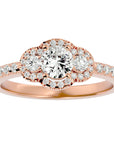 Inel de Logodnă din Aur 14k cu Diamante Create în Laborator Halo Pavé Trio de 0.80 ct din 14k Aur Roz - Castelo.ro